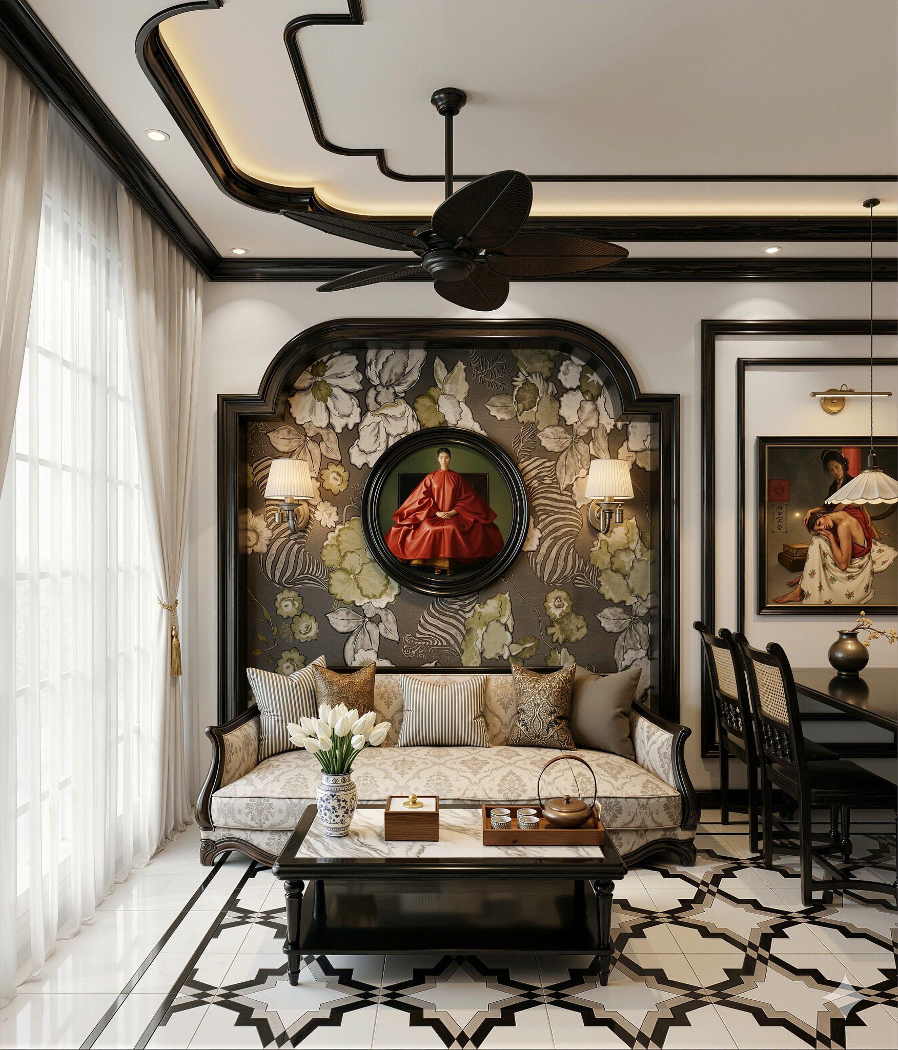 Indochine Living Room – Kitchen Interior