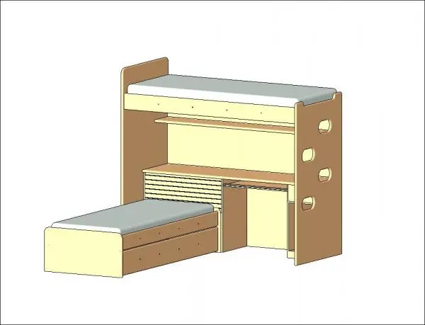Triple bed - Cama tripla com posto de trabalho — preview 1, by Fernando Goes (RevitCity, CC0)