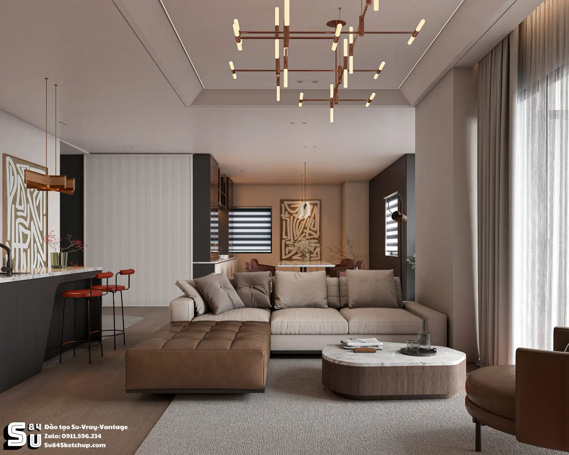 Modern Luxury Living Room – Kitchen Interior Design
