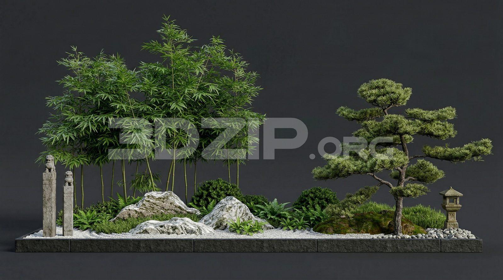 Japanese Zen Landscape Garden 3D Model – High Quality Scene