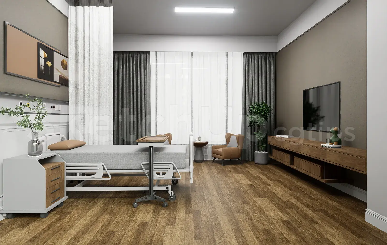Luxury Hospital Patient Room Interior Scene
