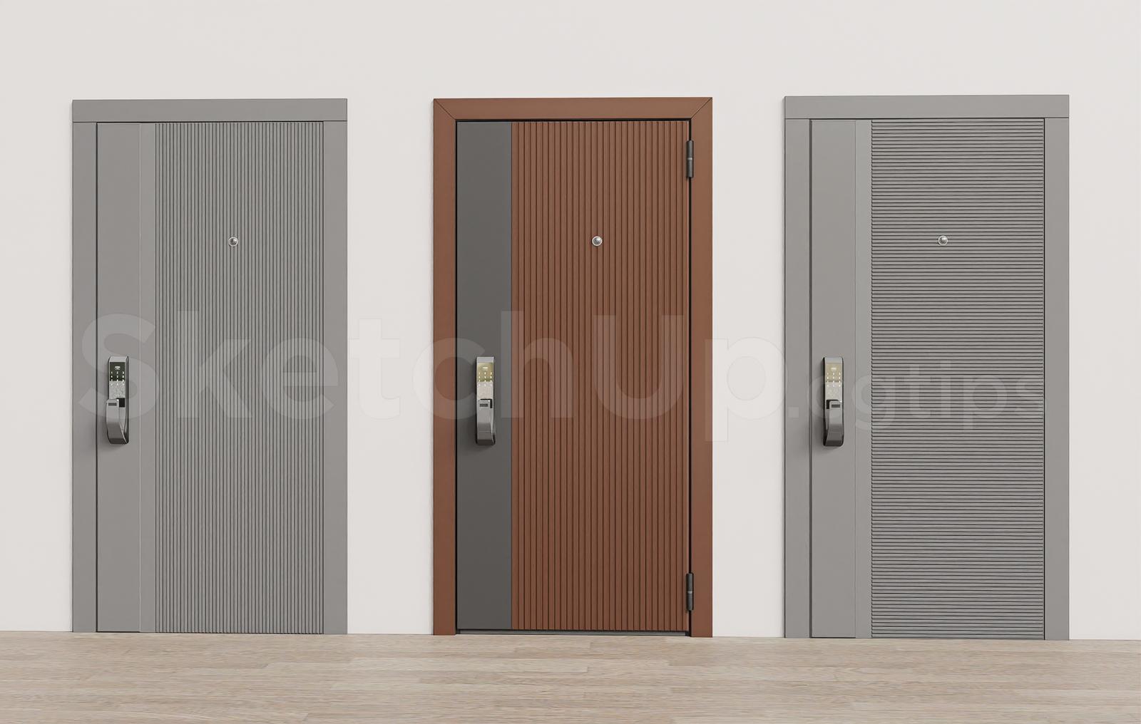 Modern Wooden Front Door Collection with Smart Lock
