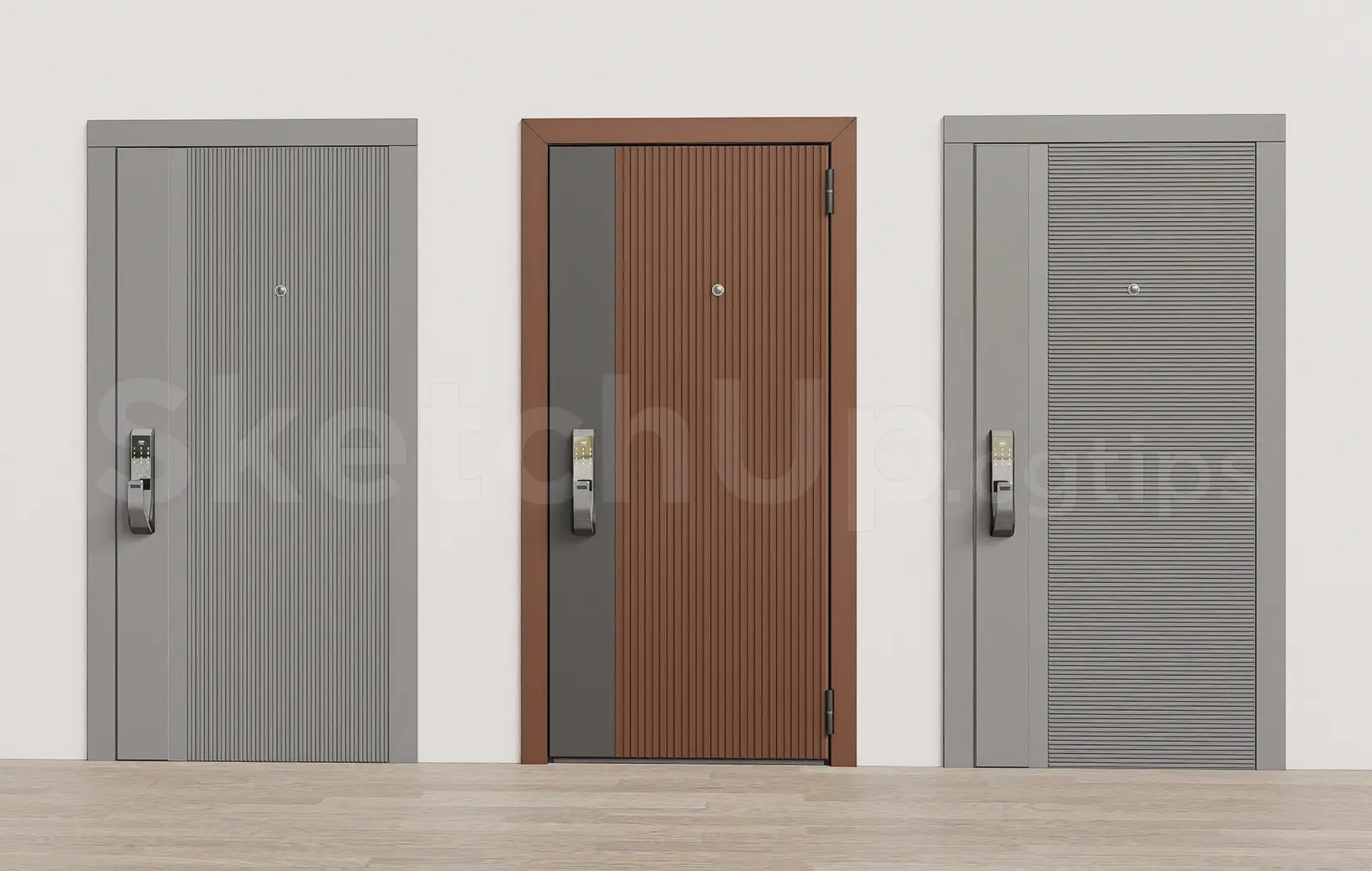 Modern Wooden Front Door Collection with Smart Lock — preview 1 (cgtips, CC0)