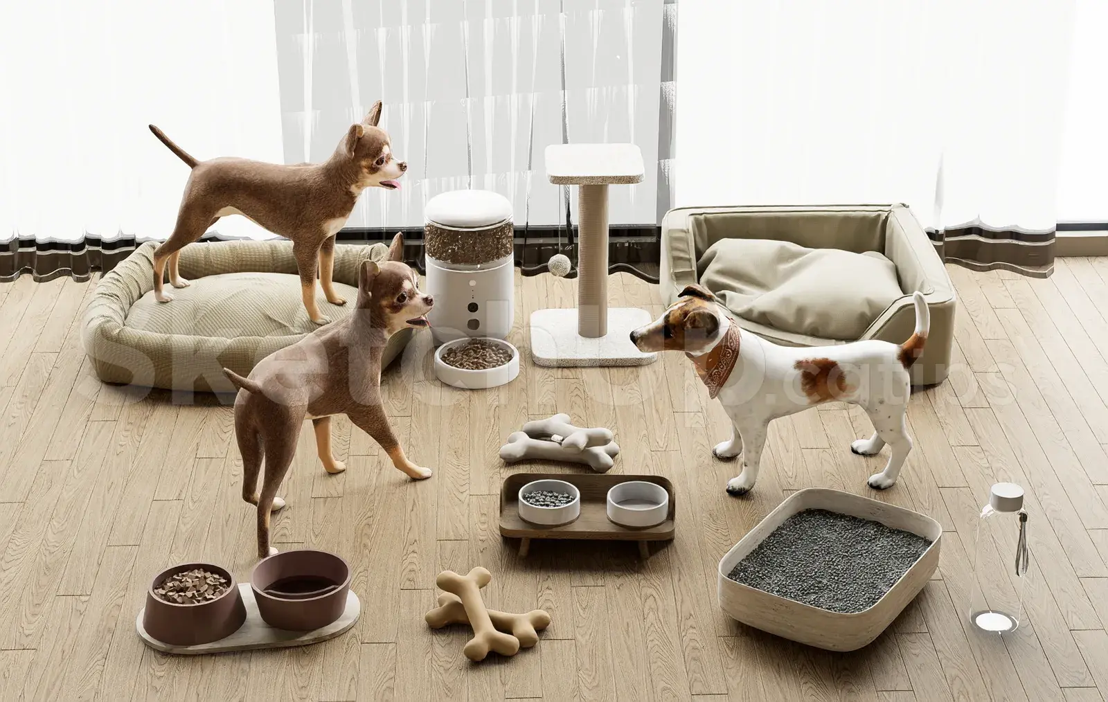 Ultimate Pet Supplies and Dogs 3D Model Collection