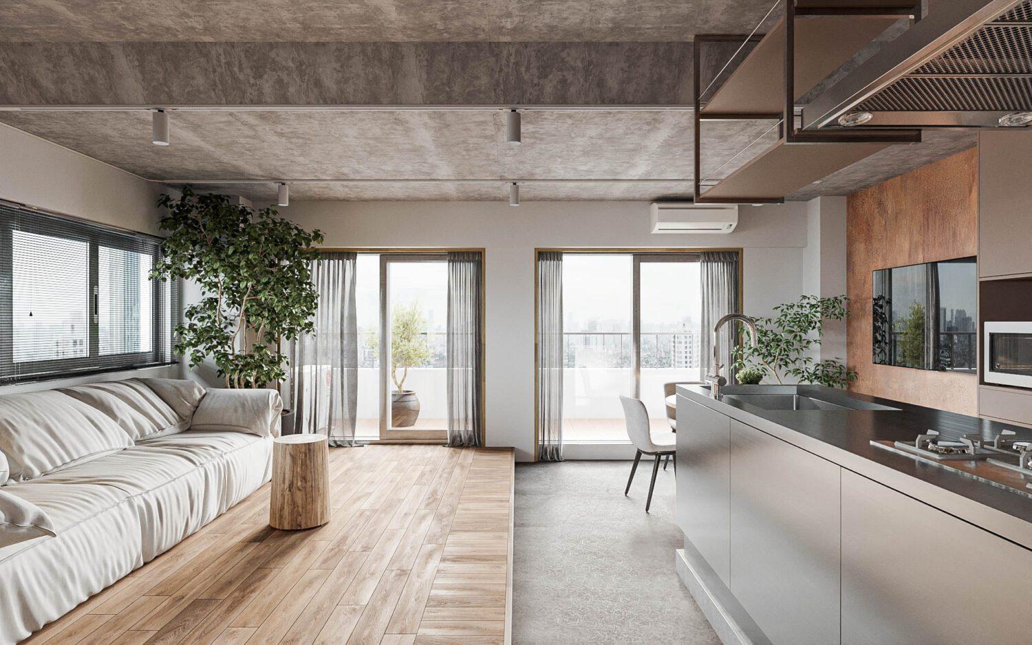 Interior Living Room – Kitchen