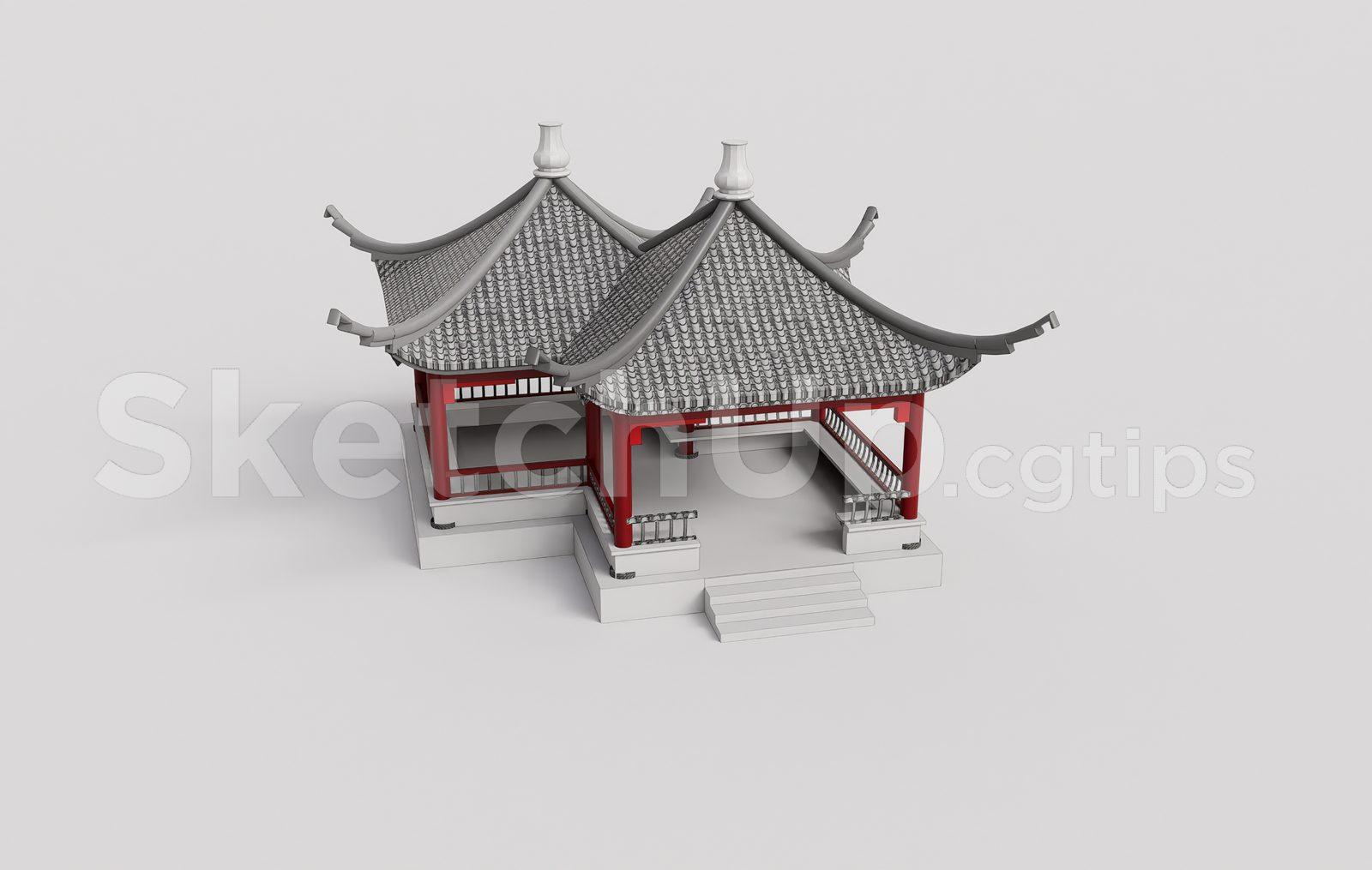 Traditional Wooden Pavilion with Tiled Roof