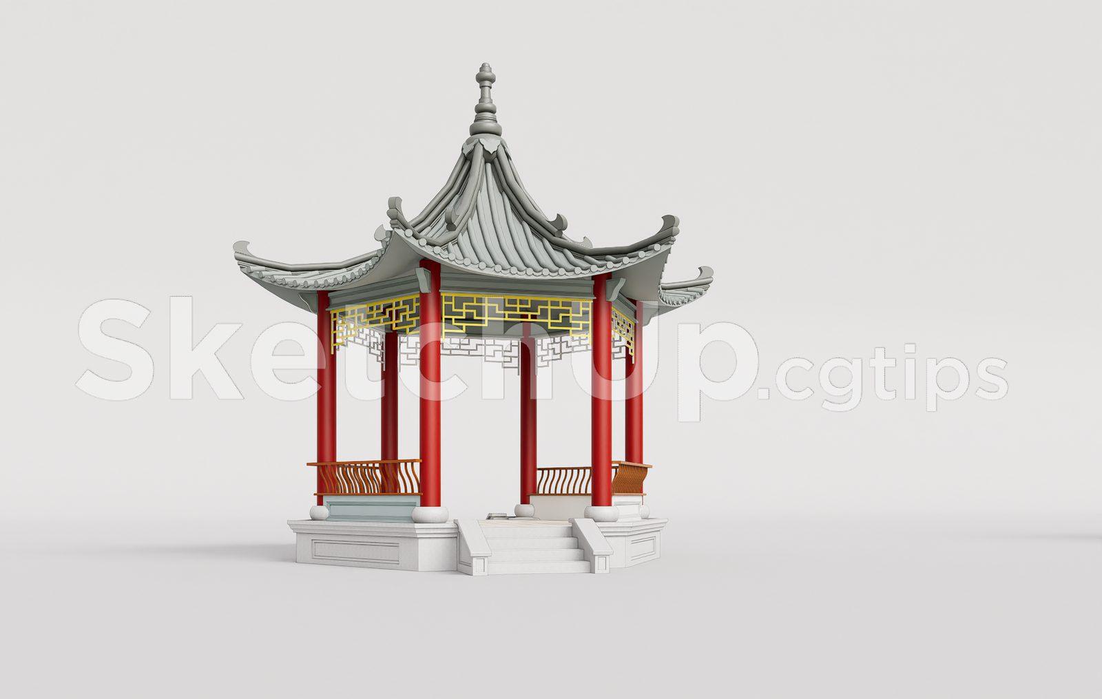 Traditional Wooden Pavilion with Tiled Roof