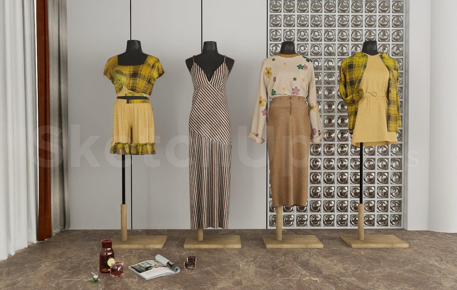 Boutique Clothing Display Mannequin Set SketchUp Fashion