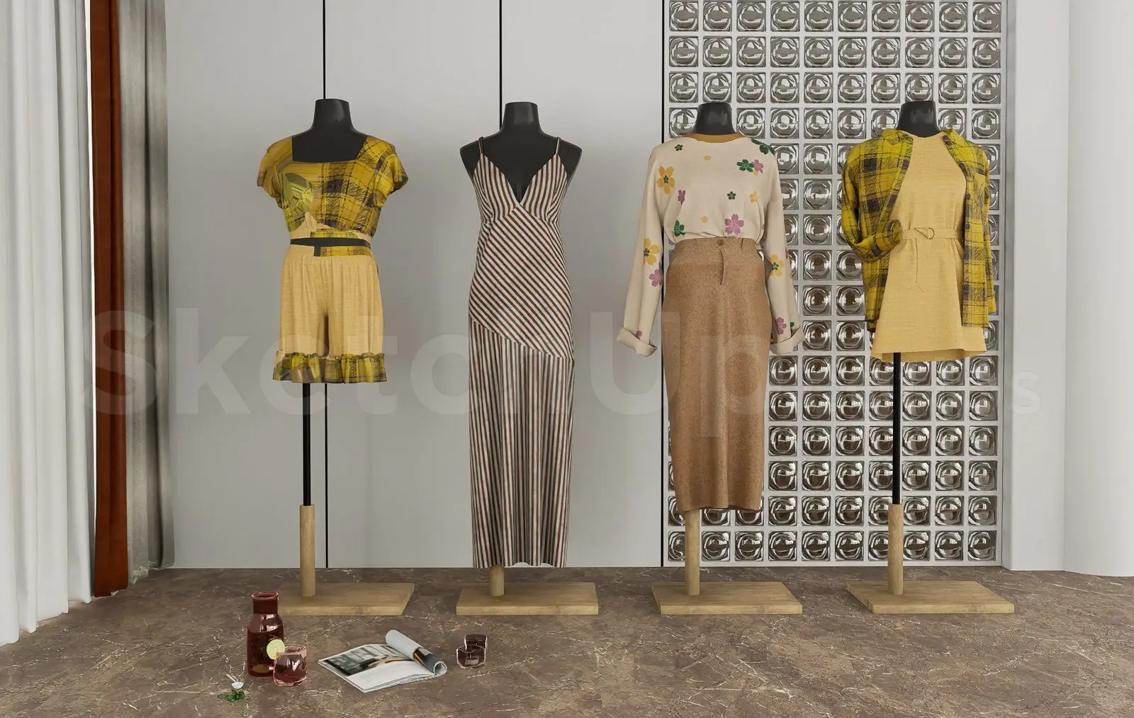 Boutique Clothing Display Mannequin Set SketchUp Fashion — preview 1 (cgtips, CC0)