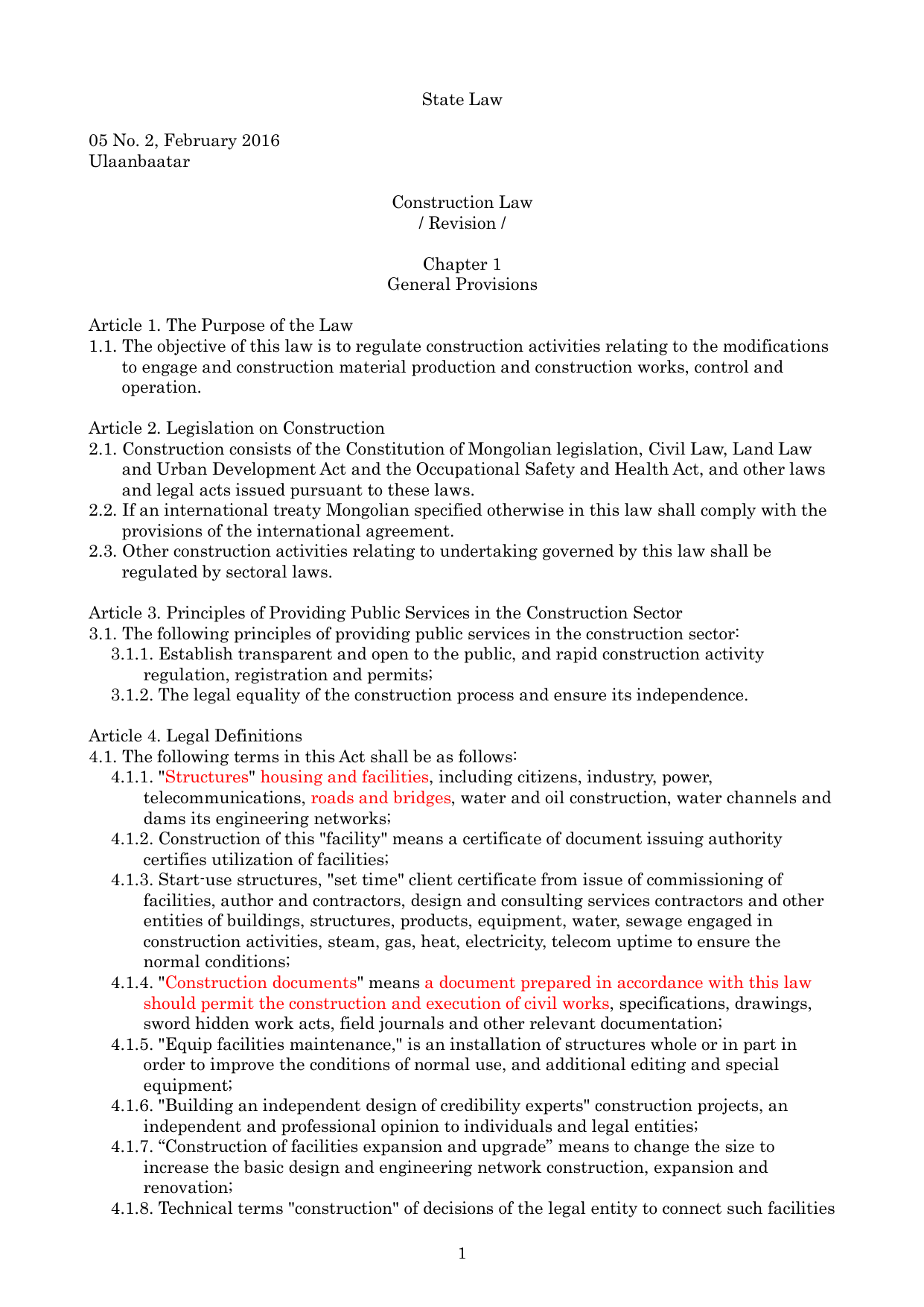 Law of Mongolia on Construction (2016)