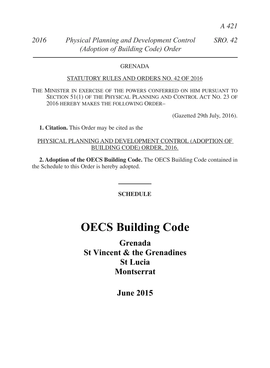 Building Code (Adoption) Order, S.R.O. 42 of 2016 — OECS Building Code