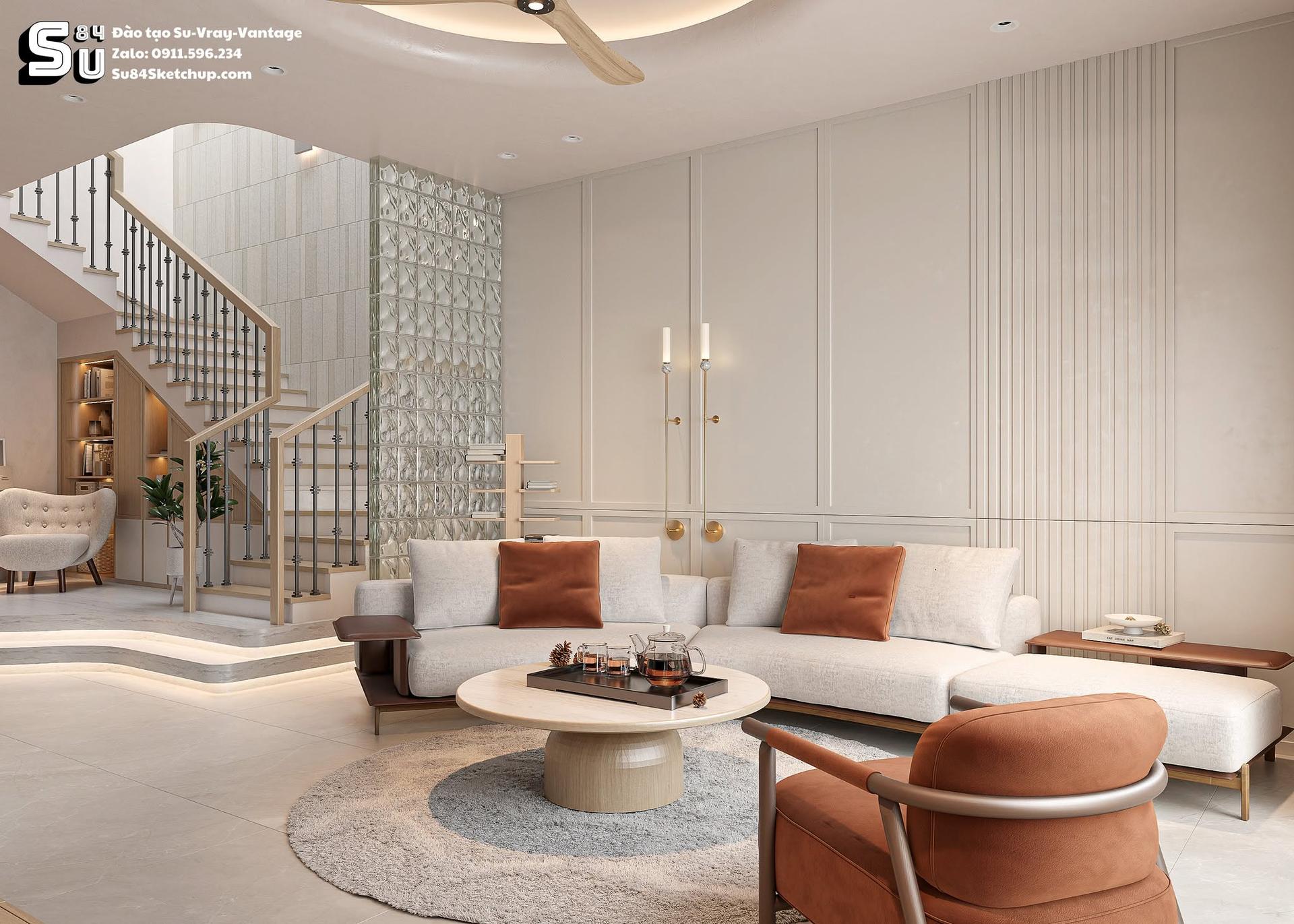 Contemporary Living room – Kitchen Interior