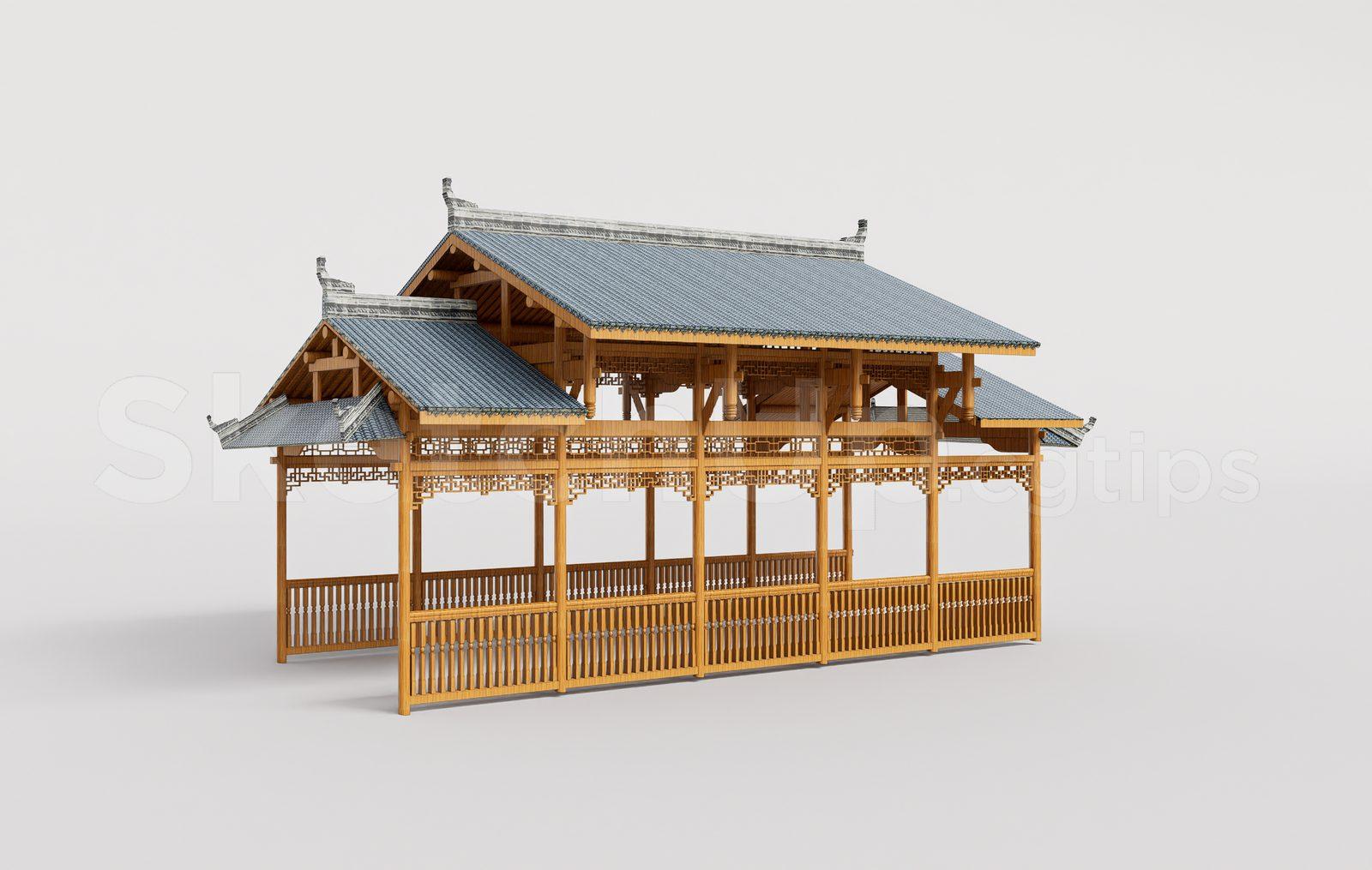 Traditional Wooden Pavilion with Tiled Roof