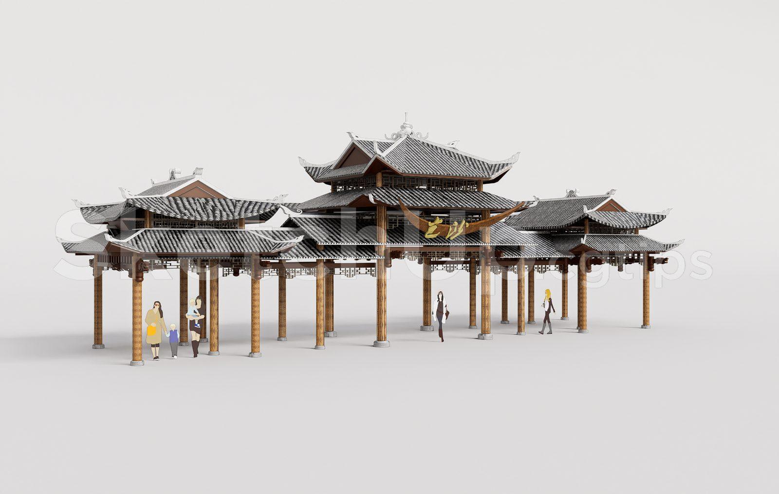 Traditional Wooden Pavilion 3D Model Free Download