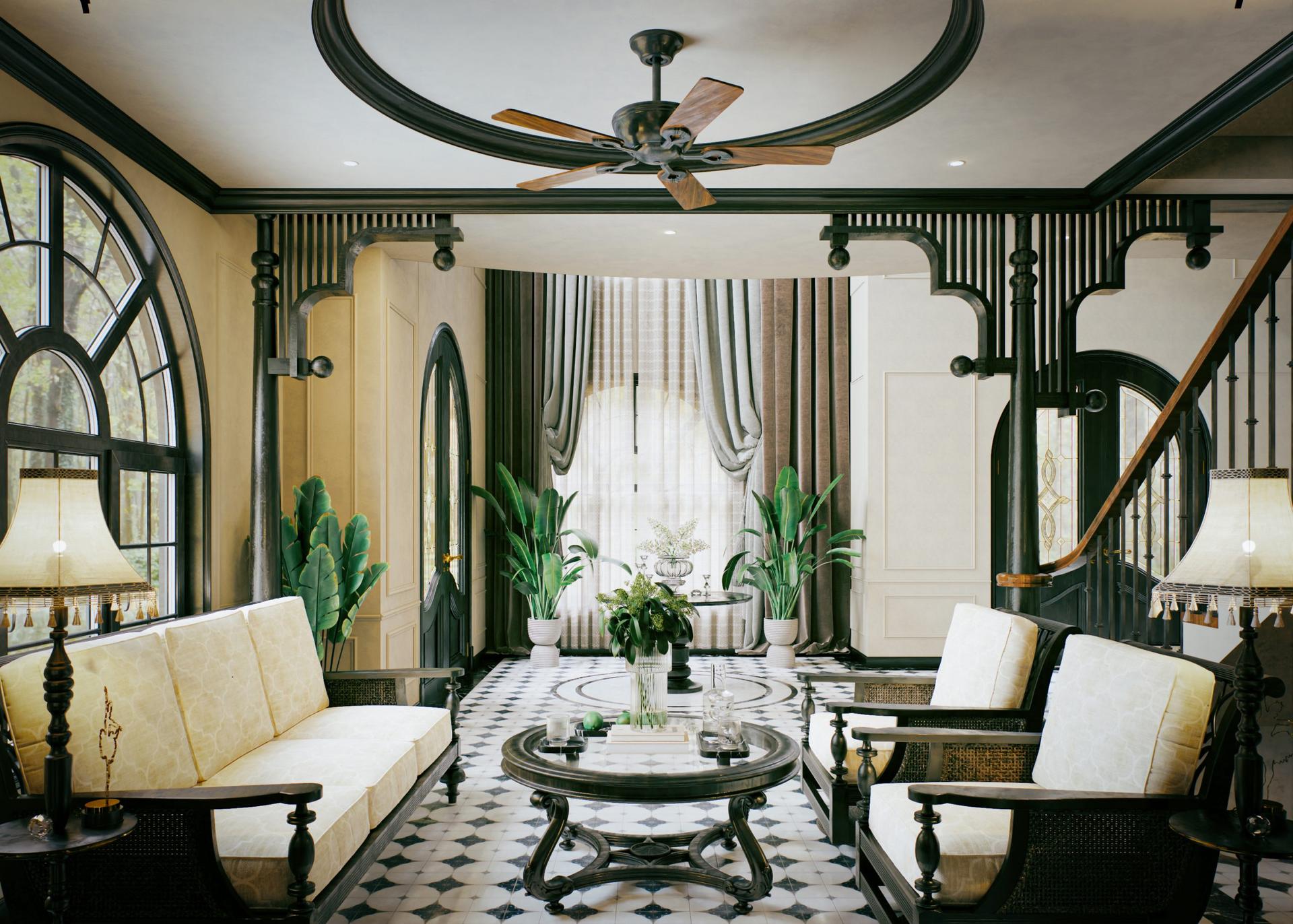 Indochine Living Room – Kitchen Interior