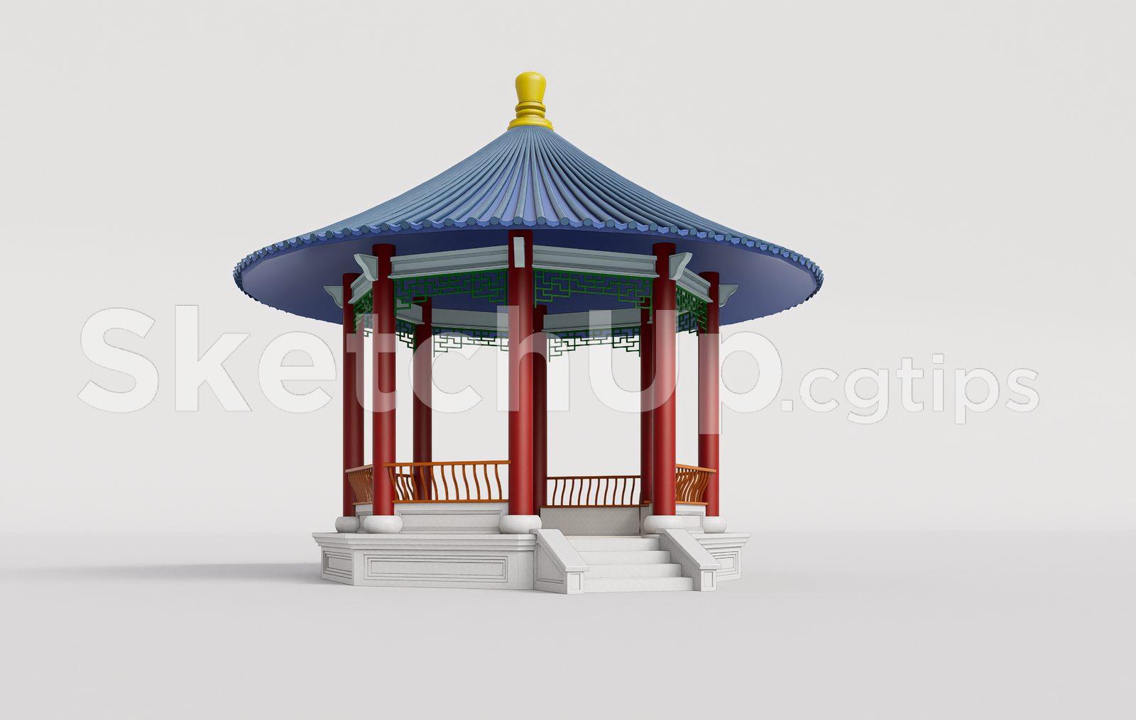 Traditional Wooden Pavilion with Tiled Roof