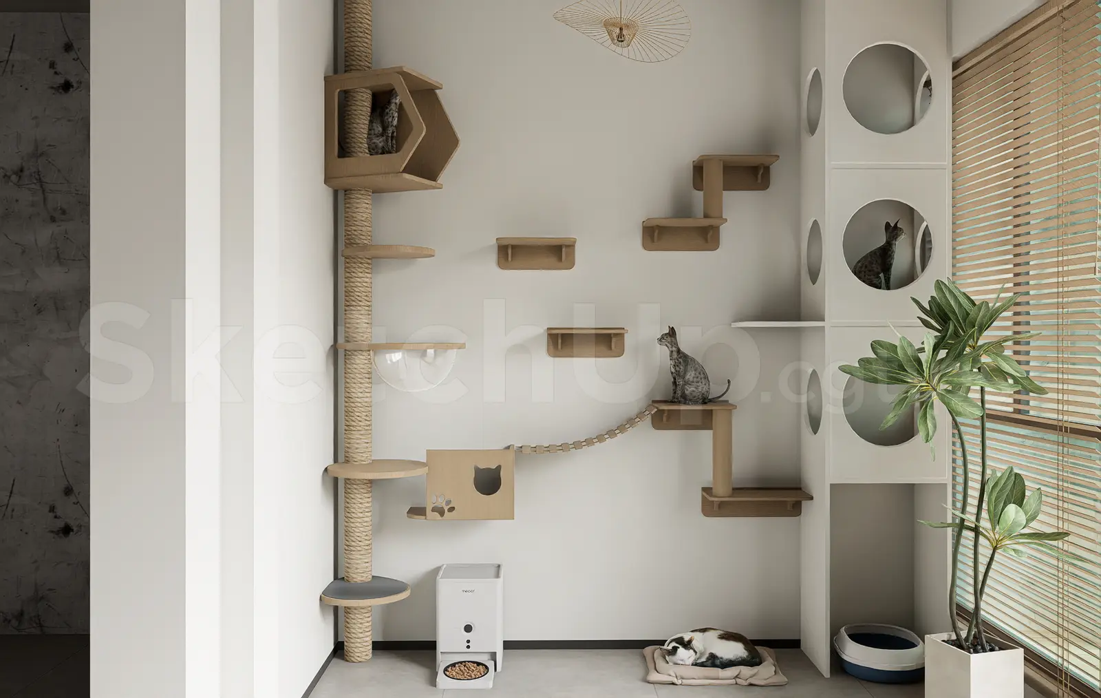 Modern Cat Tree and Wall Shelves SketchUp 3D Model for Interior Design — preview 1 (cgtips, CC0)