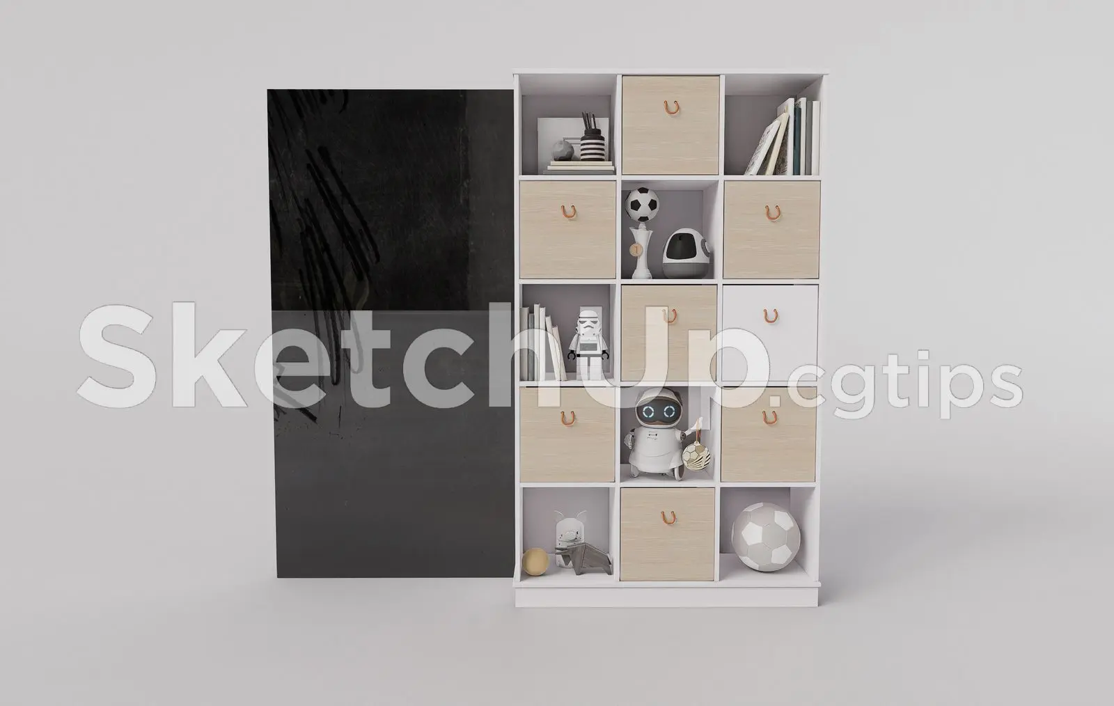 Toy Storage Shelf with Wooden Drawers – SketchUp Interior