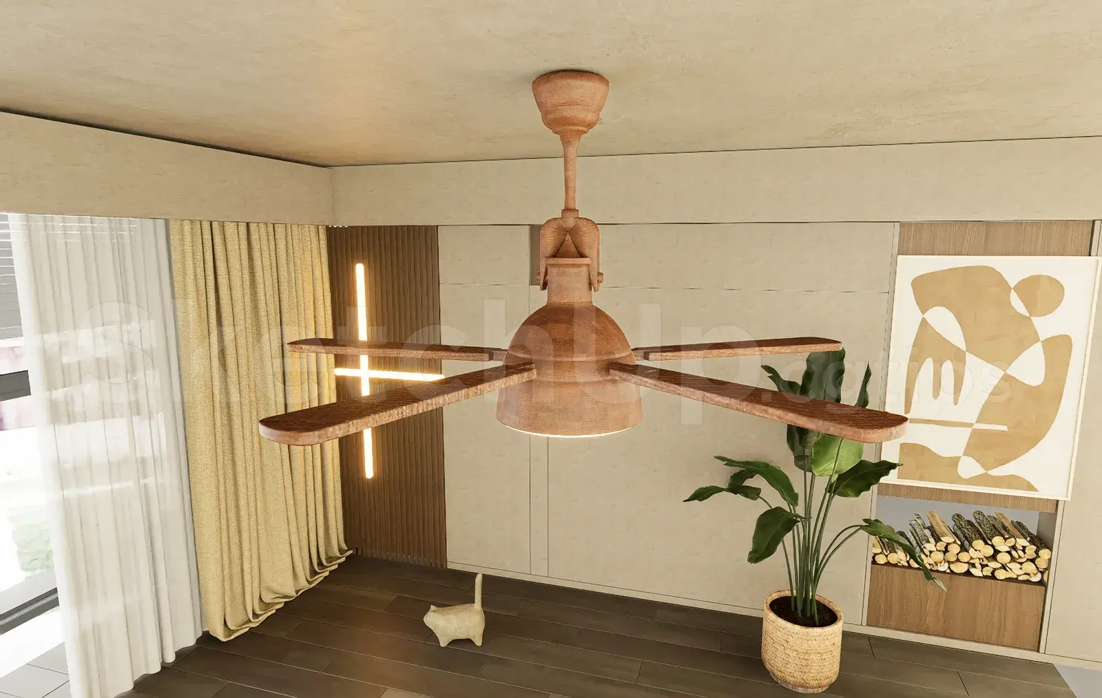 Modern Wooden Ceiling Fan with LED Light