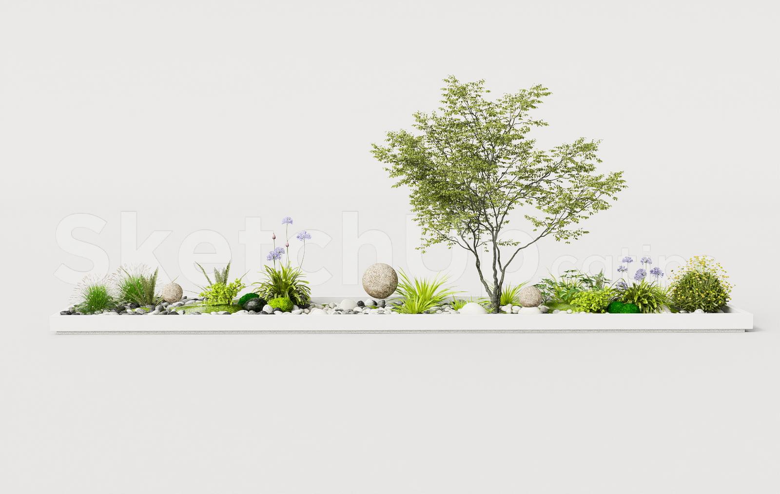 Modern Mini Garden Planter Box with Tree and Pebbles