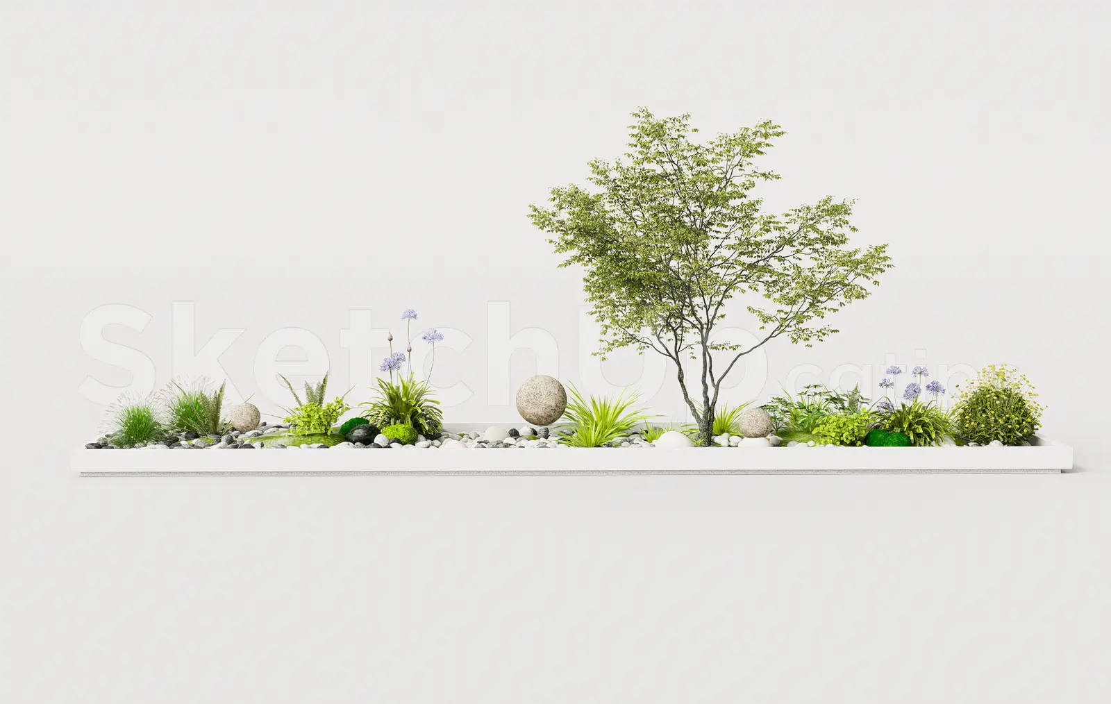 Modern Mini Garden Planter Box with Tree and Pebbles