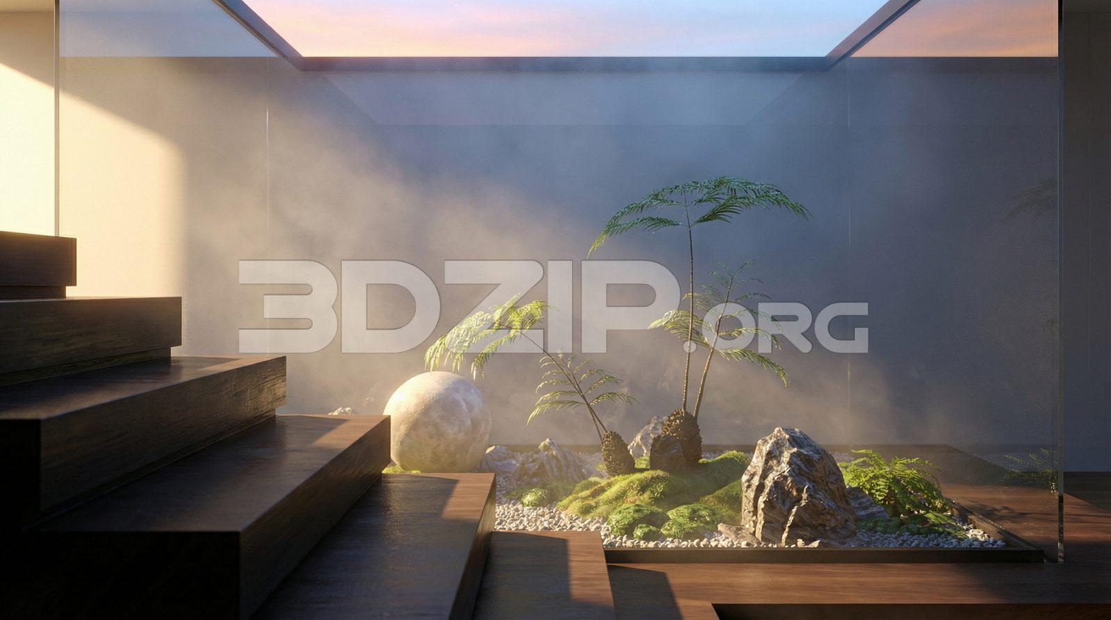 Archviz – Modern Minimalist Staircase with Indoor Zen Garden