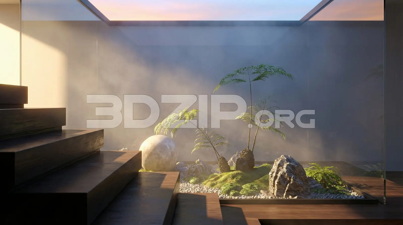 Archviz – Modern Minimalist Staircase with Indoor Zen Garden