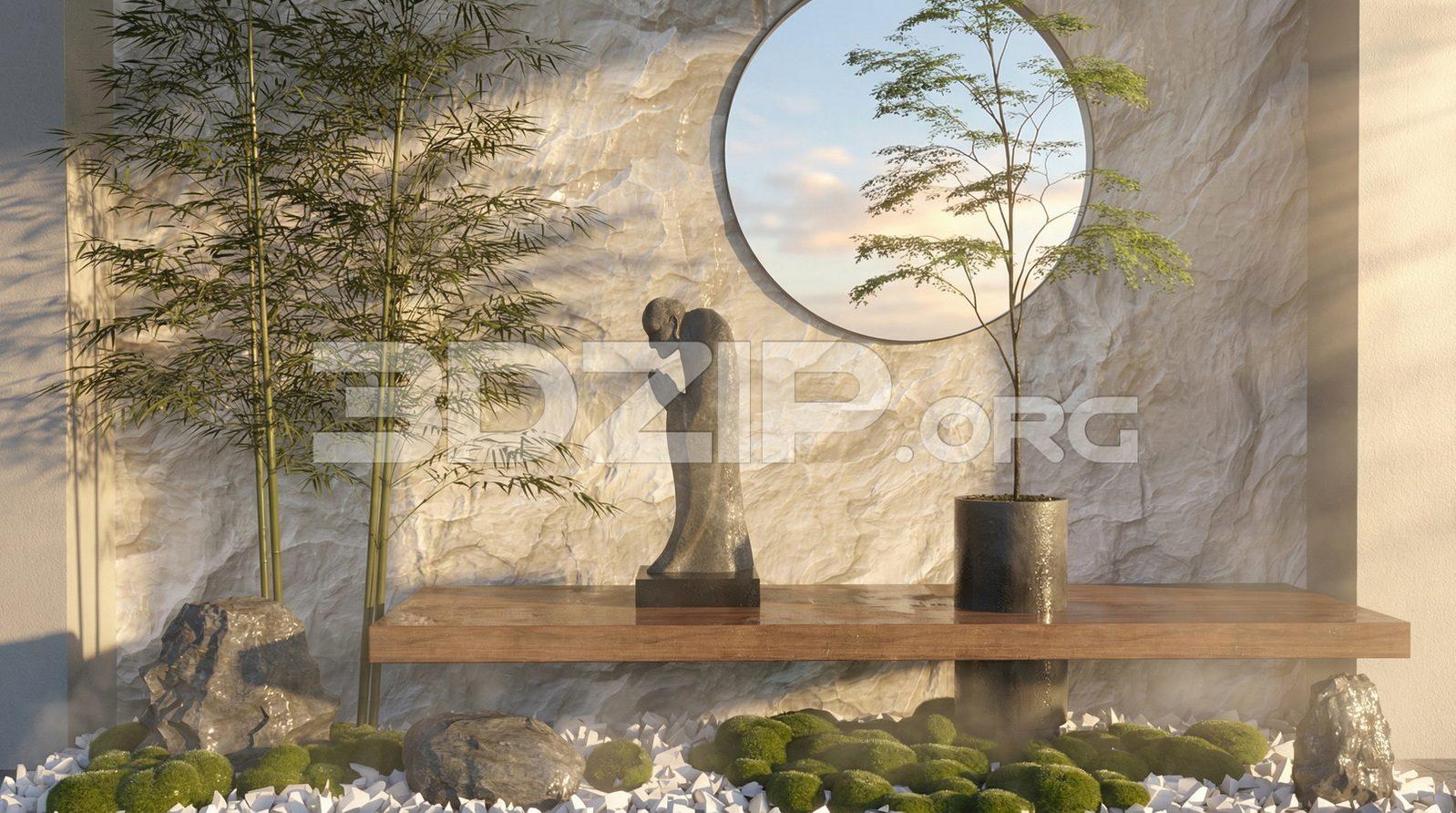 Japanese Zen Meditation Corner – Realistic Interior Render
