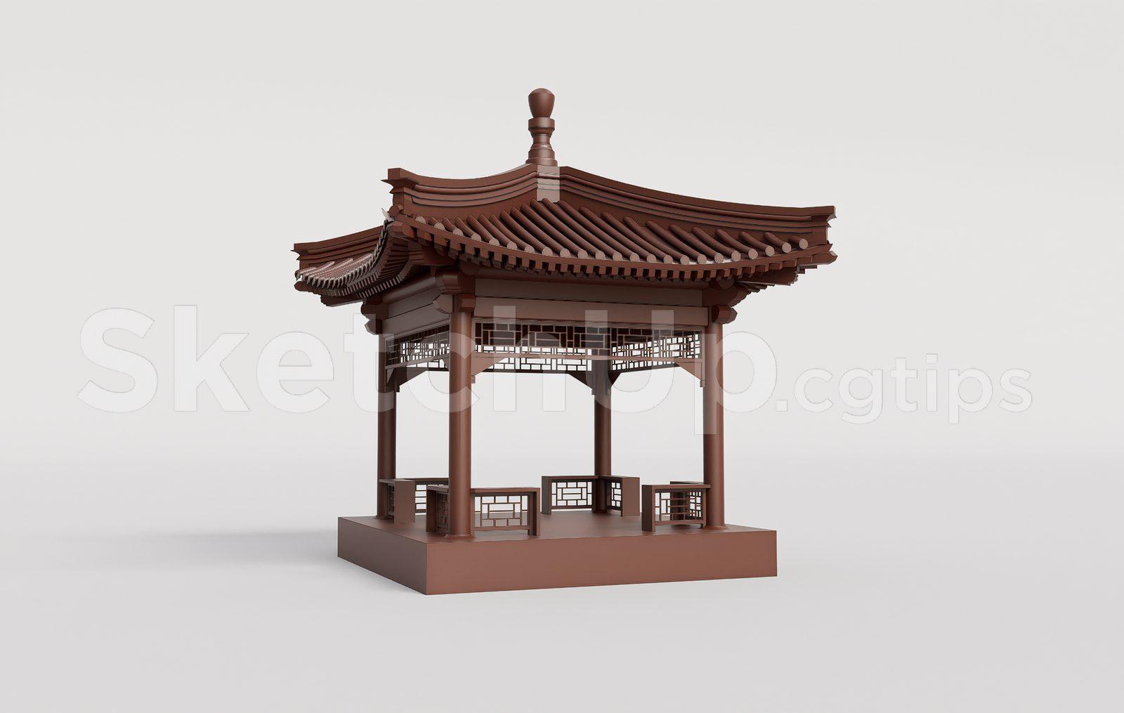 Traditional Wooden Pavilion with Tiled Roof