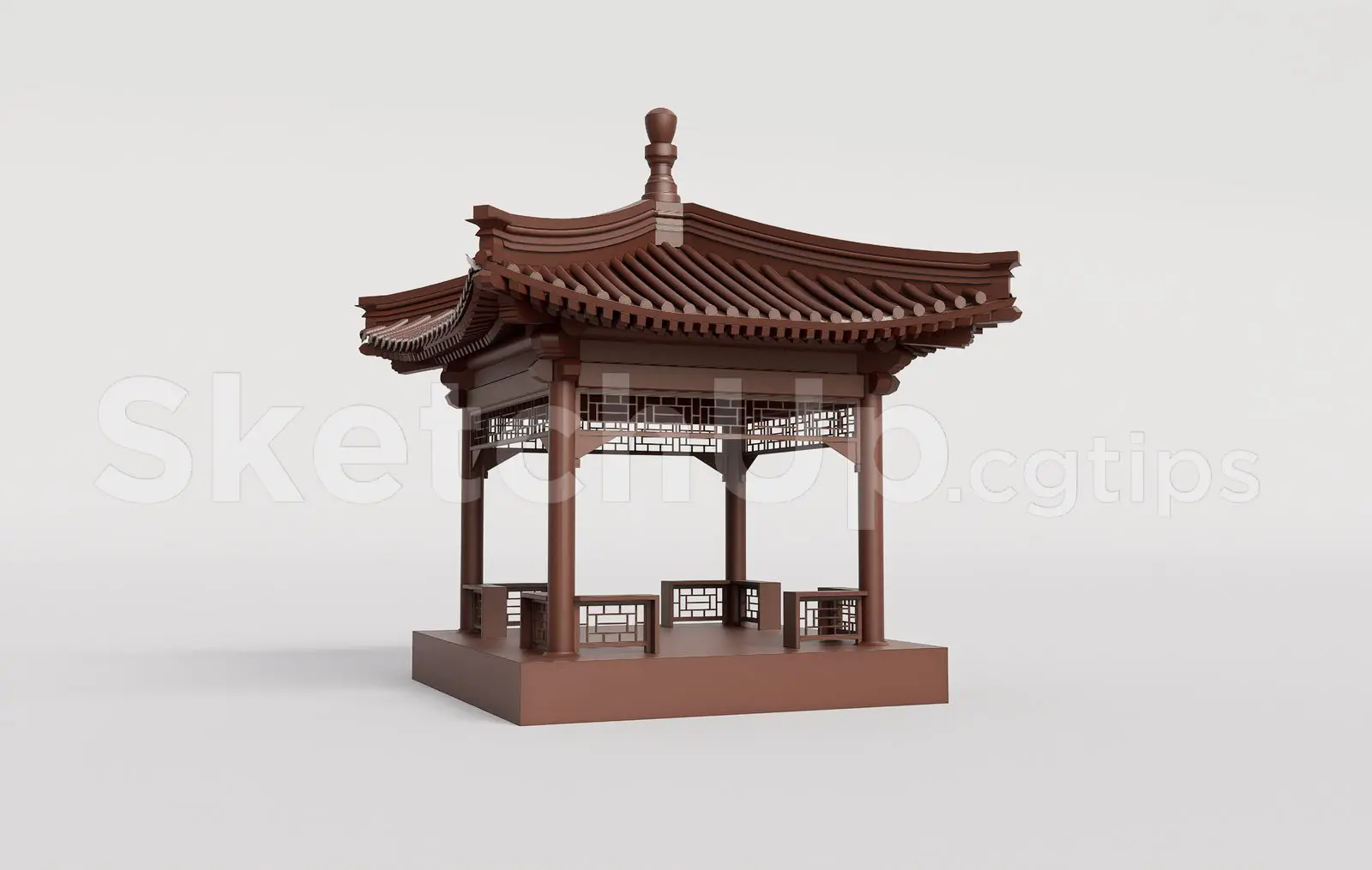 Traditional Wooden Pavilion with Tiled Roof — preview 1 (cgtips)