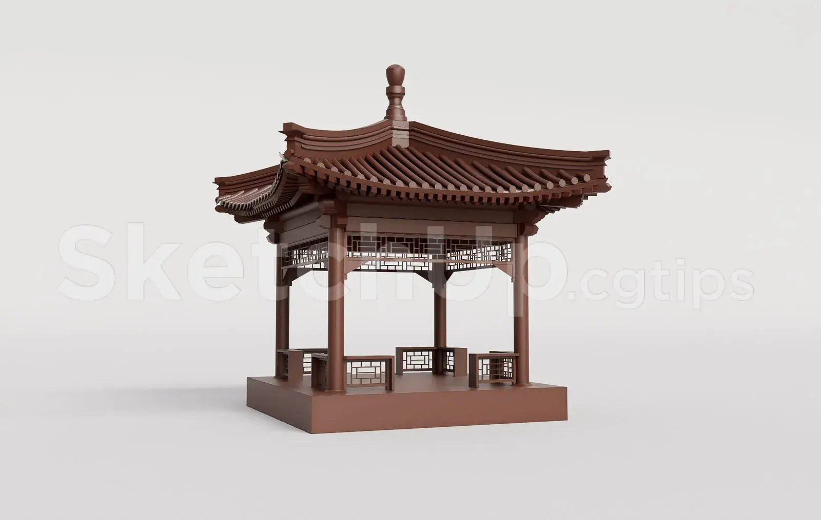 Traditional Wooden Pavilion with Tiled Roof