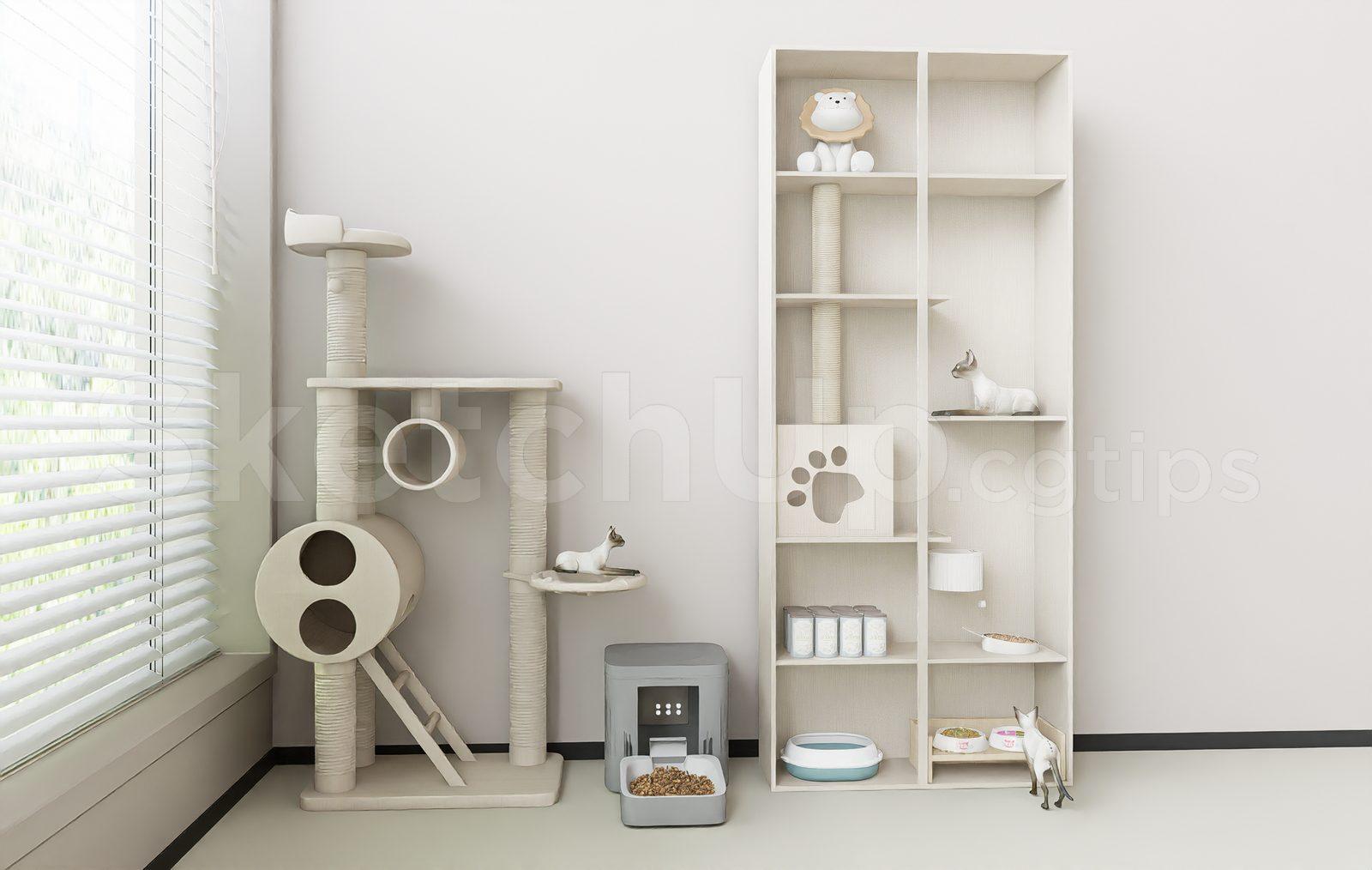 Cat Furniture Collection SketchUp Model – Minimalist Pet Interior Design