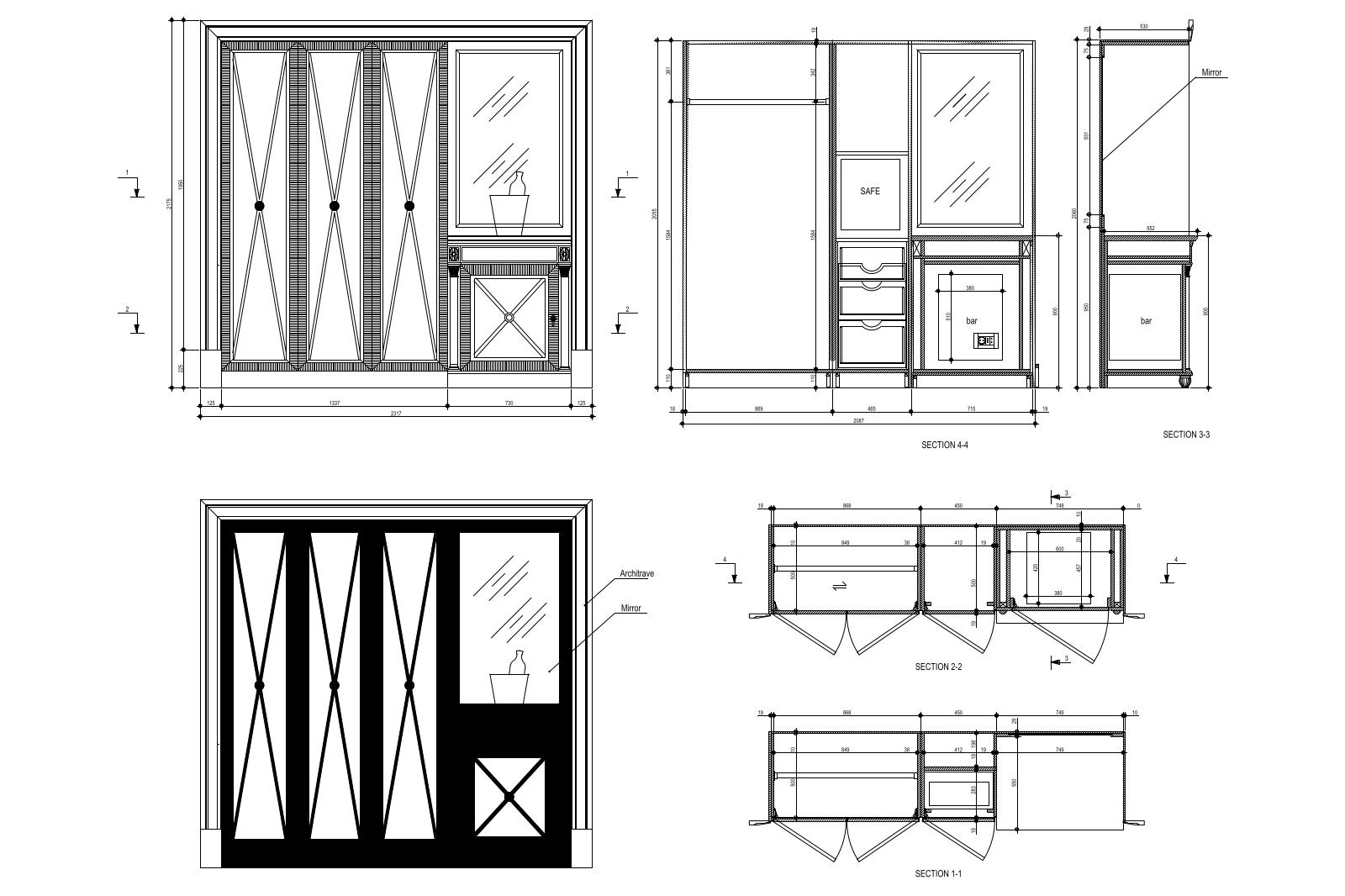 Wardrobe with bar and safe