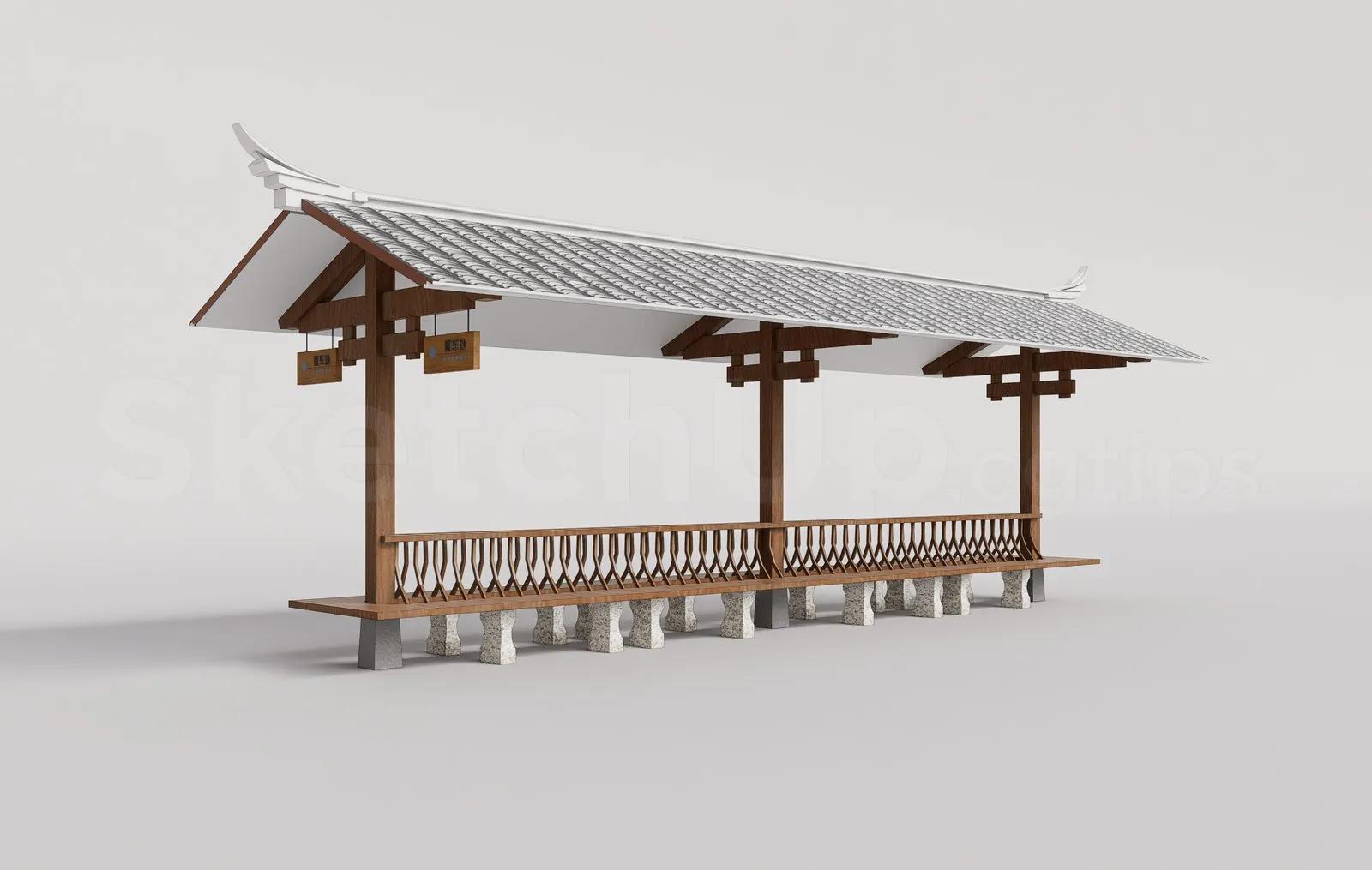 Traditional Wooden Pavilion with Tiled Roof