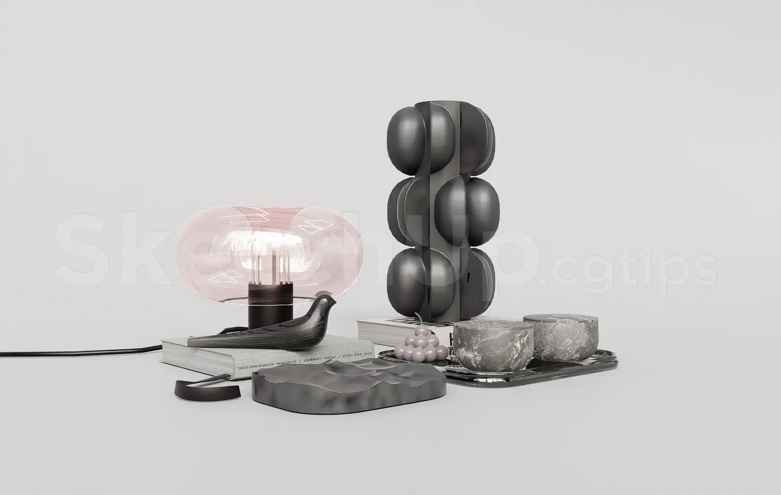 Modernist Glass Lamp and Sculptural Vases