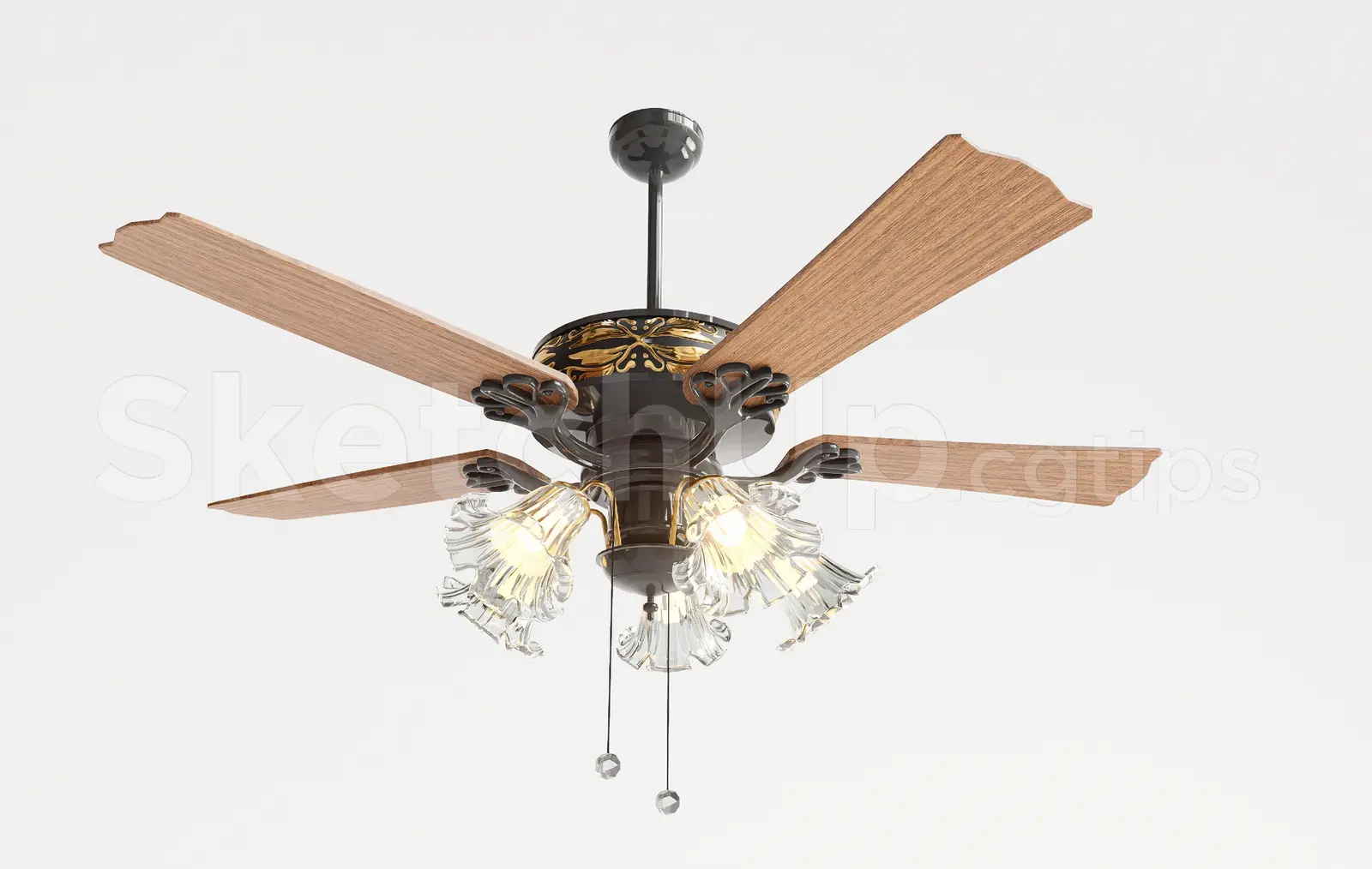 Traditional Wooden Ceiling Fan with Lamp — preview 1 (cgtips, CC0)