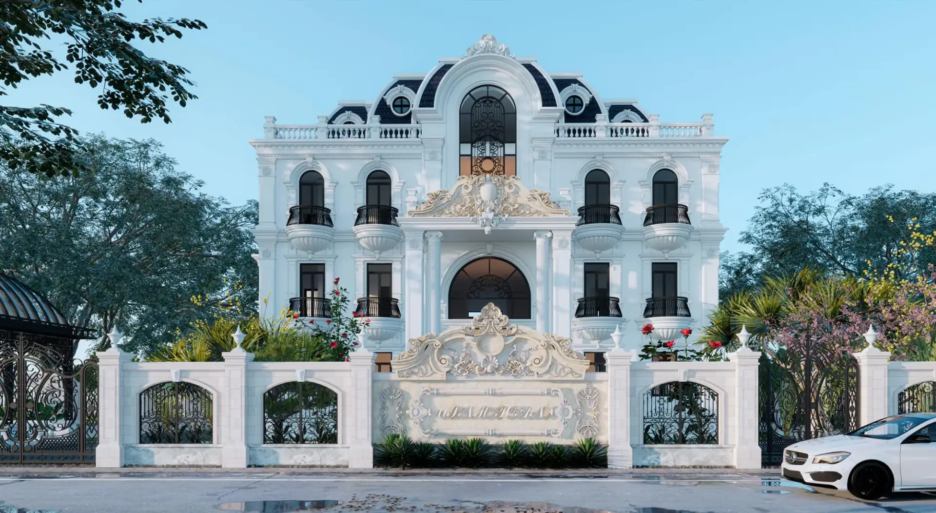 Exterior Neoclassical Villa Scene