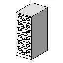 Grey Steel Six-Drawer Vertical Filing Cabinet — axonometric view of a grey six-drawer vertical steel office filing cabinet