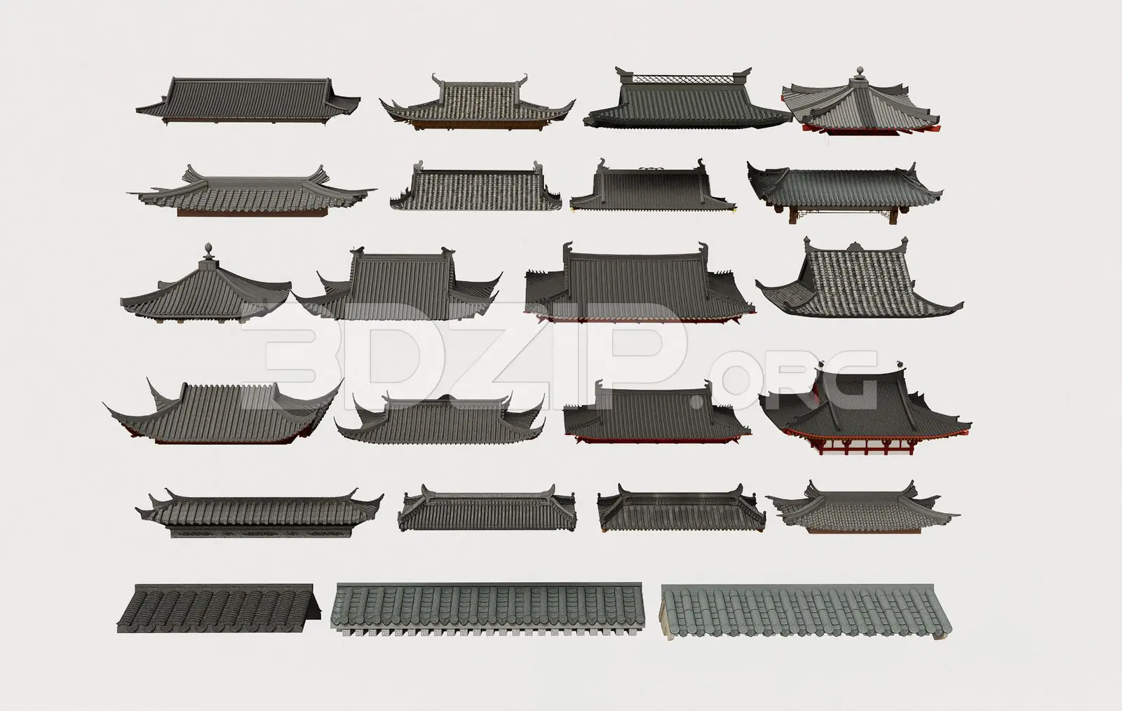 Traditional Asian Roof Collection — preview 1 (3dzip)