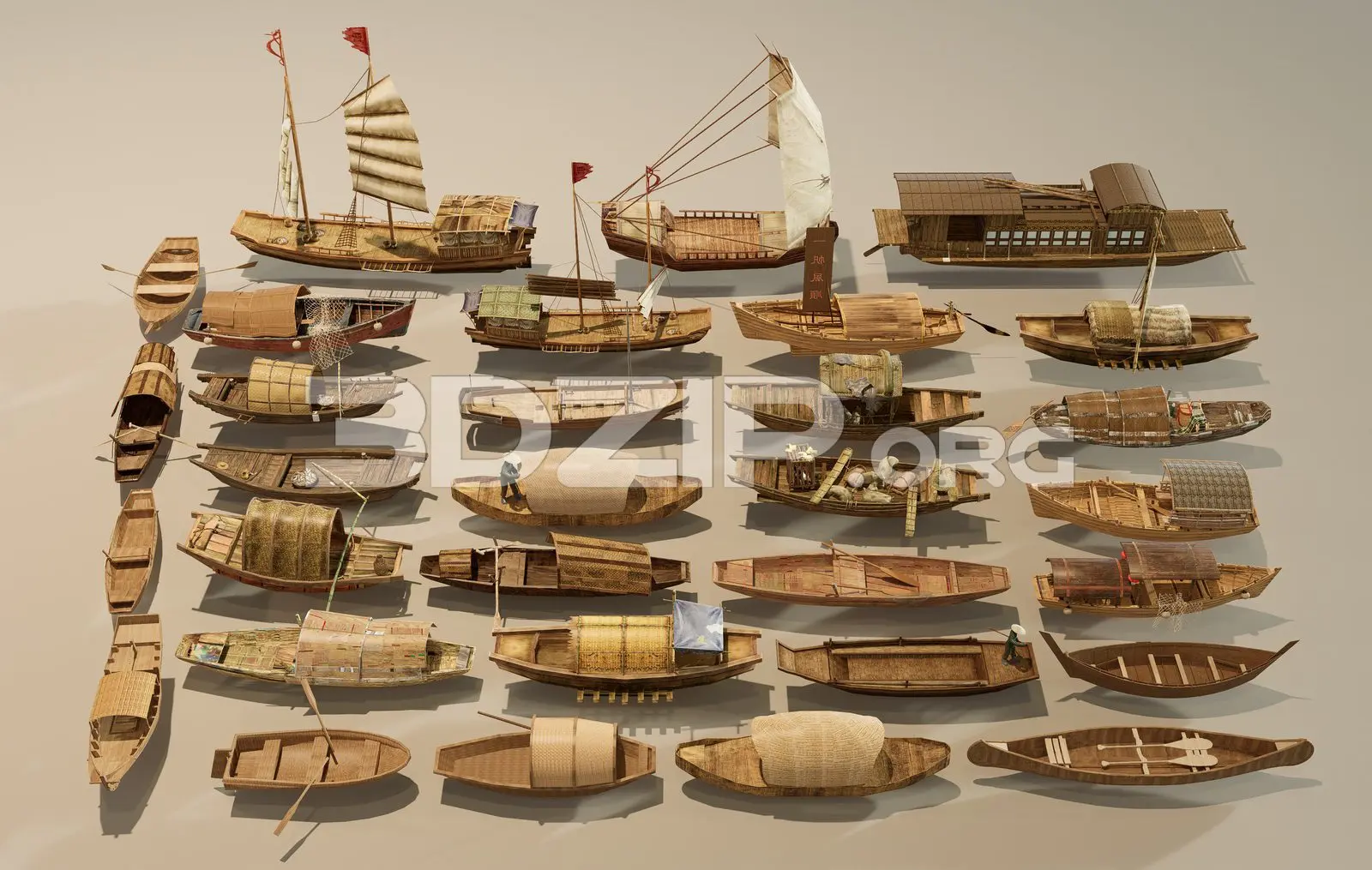 Various Types Of Wooden Boats — preview 1 (3dzip, CC0)
