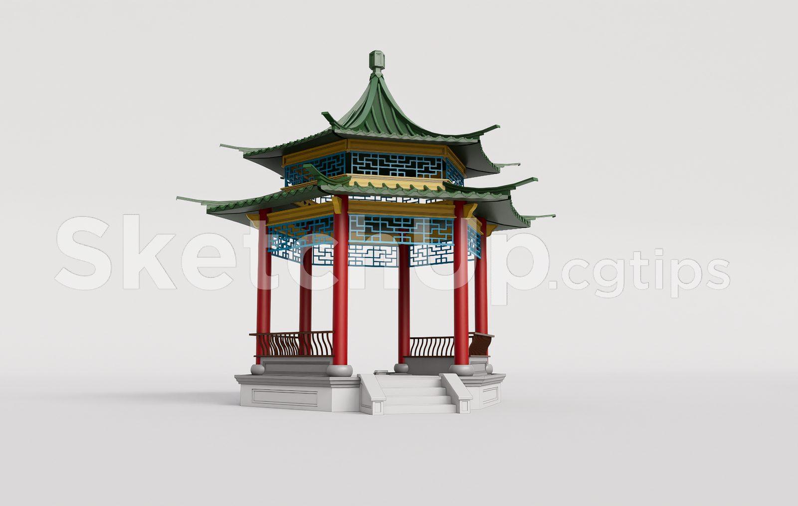 Traditional Wooden Pavilion with Tiled Roof