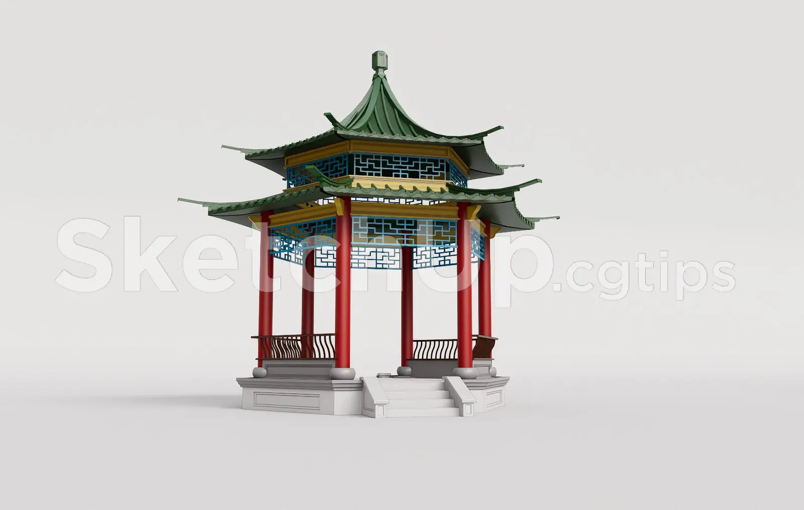 Traditional Wooden Pavilion with Tiled Roof