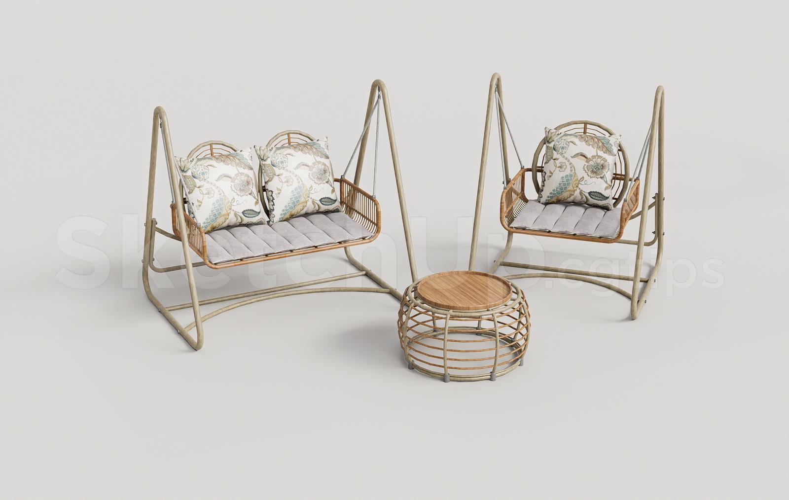Modern Rattan Outdoor Swing Chair Set