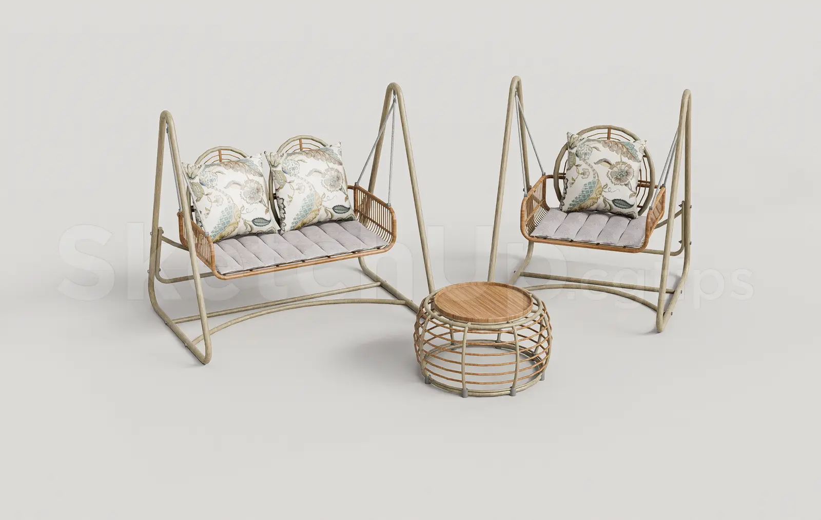 Modern Rattan Outdoor Swing Chair Set