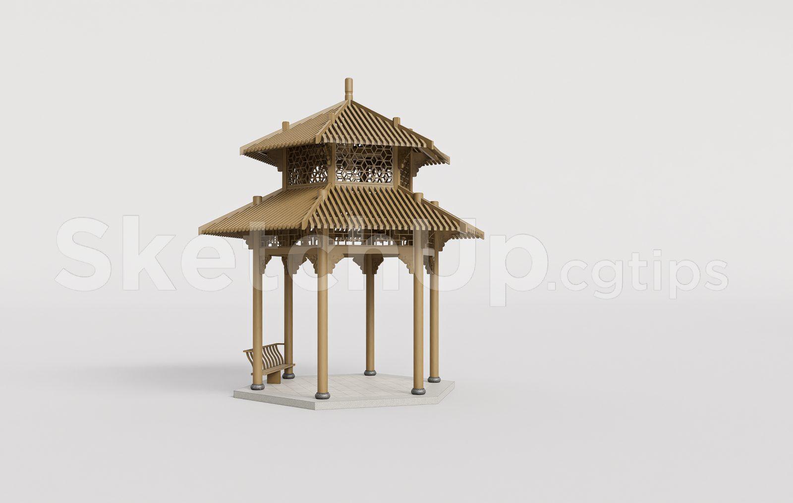 Traditional Wooden Pavilion with Tiled Roof