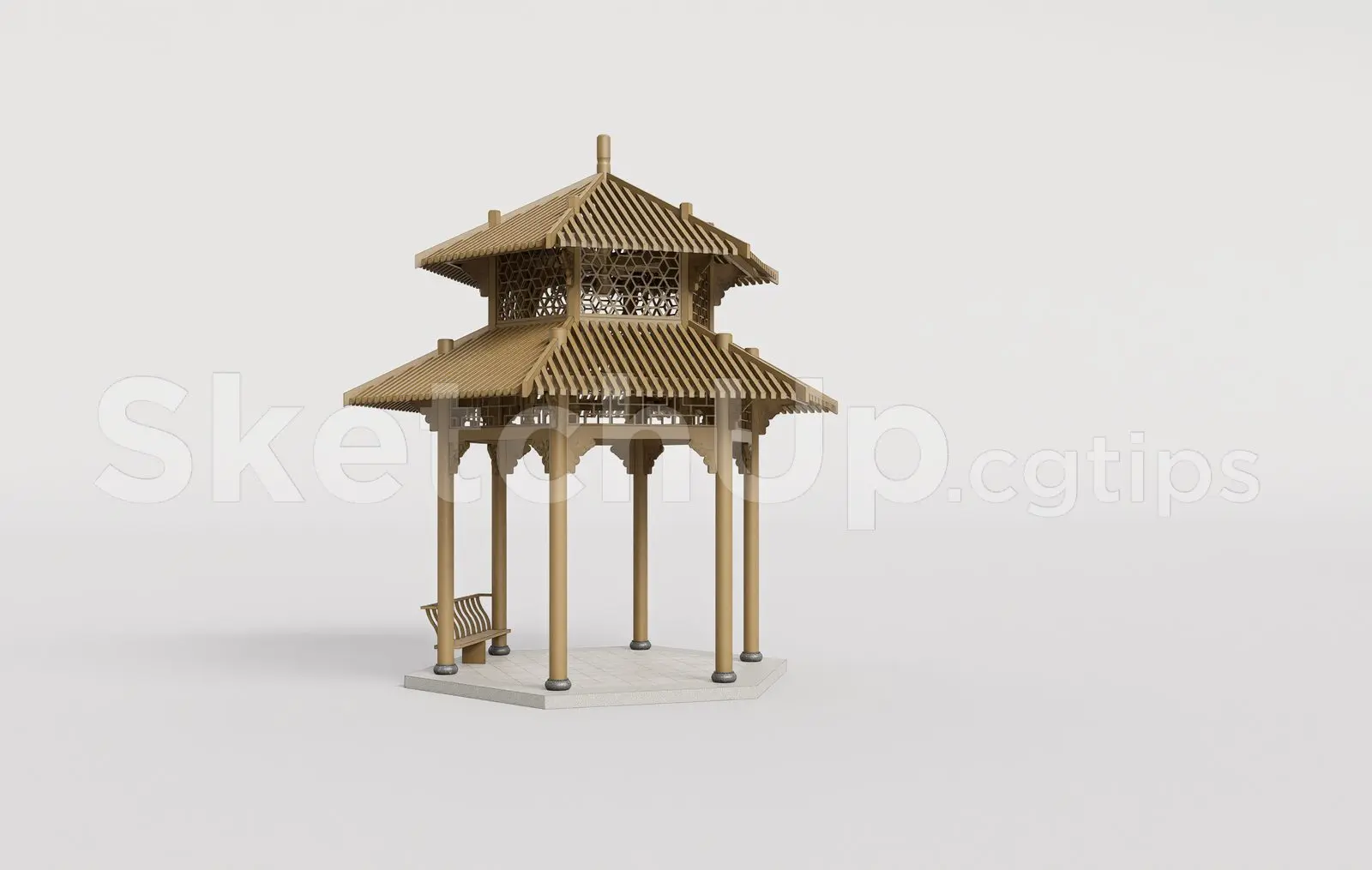Traditional Wooden Pavilion with Tiled Roof