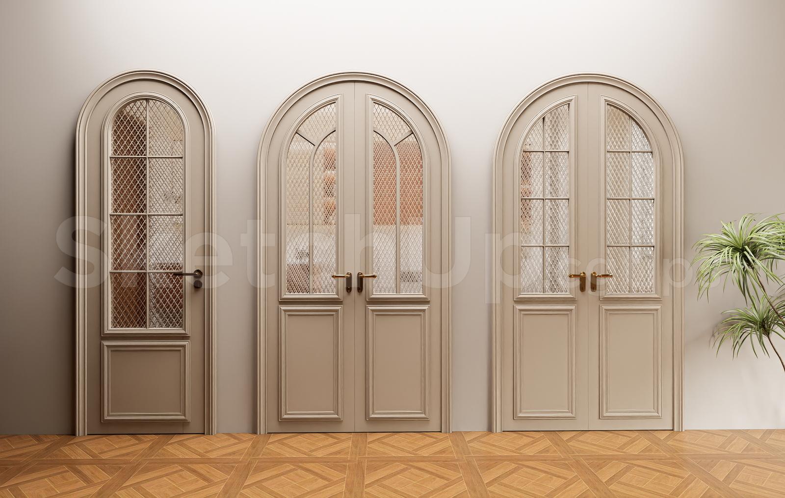 Classic Arched Wooden Door with Glass