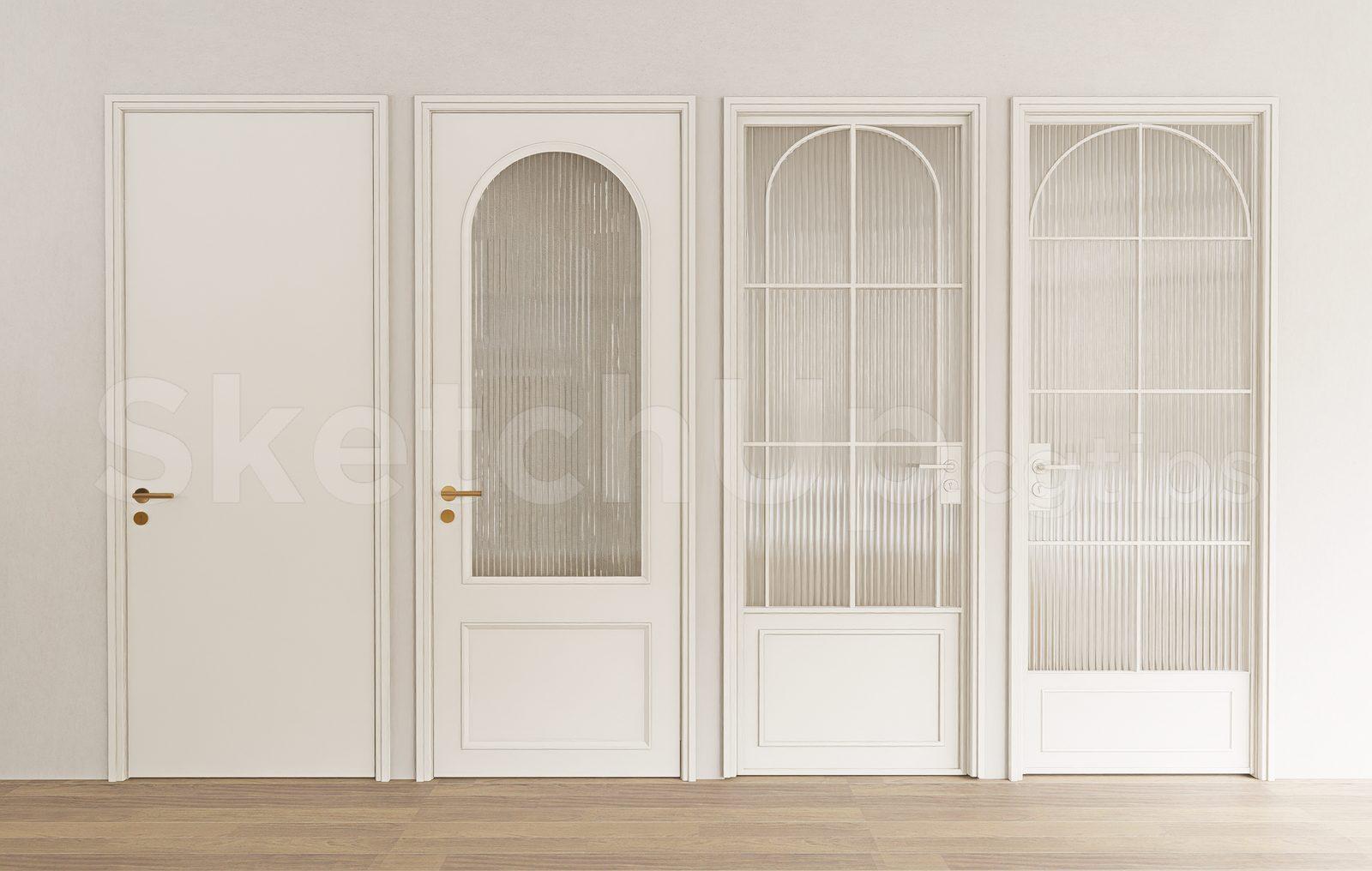 Modern White Interior Door Collection with Fluted Glass