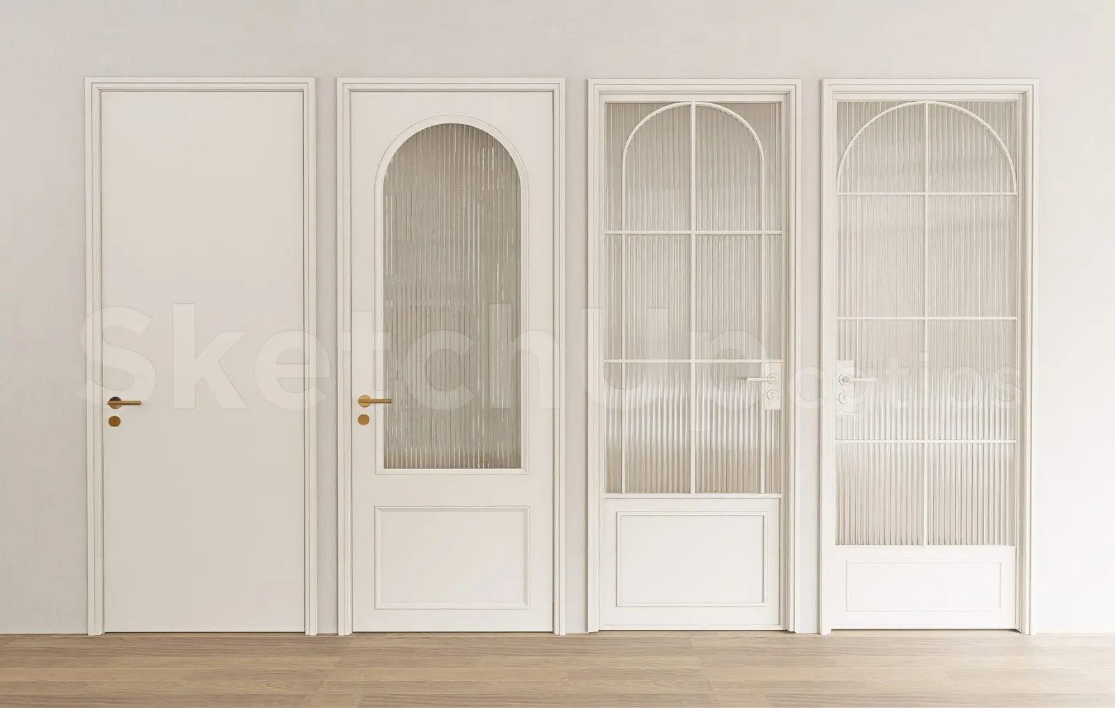Modern White Interior Door Collection with Fluted Glass