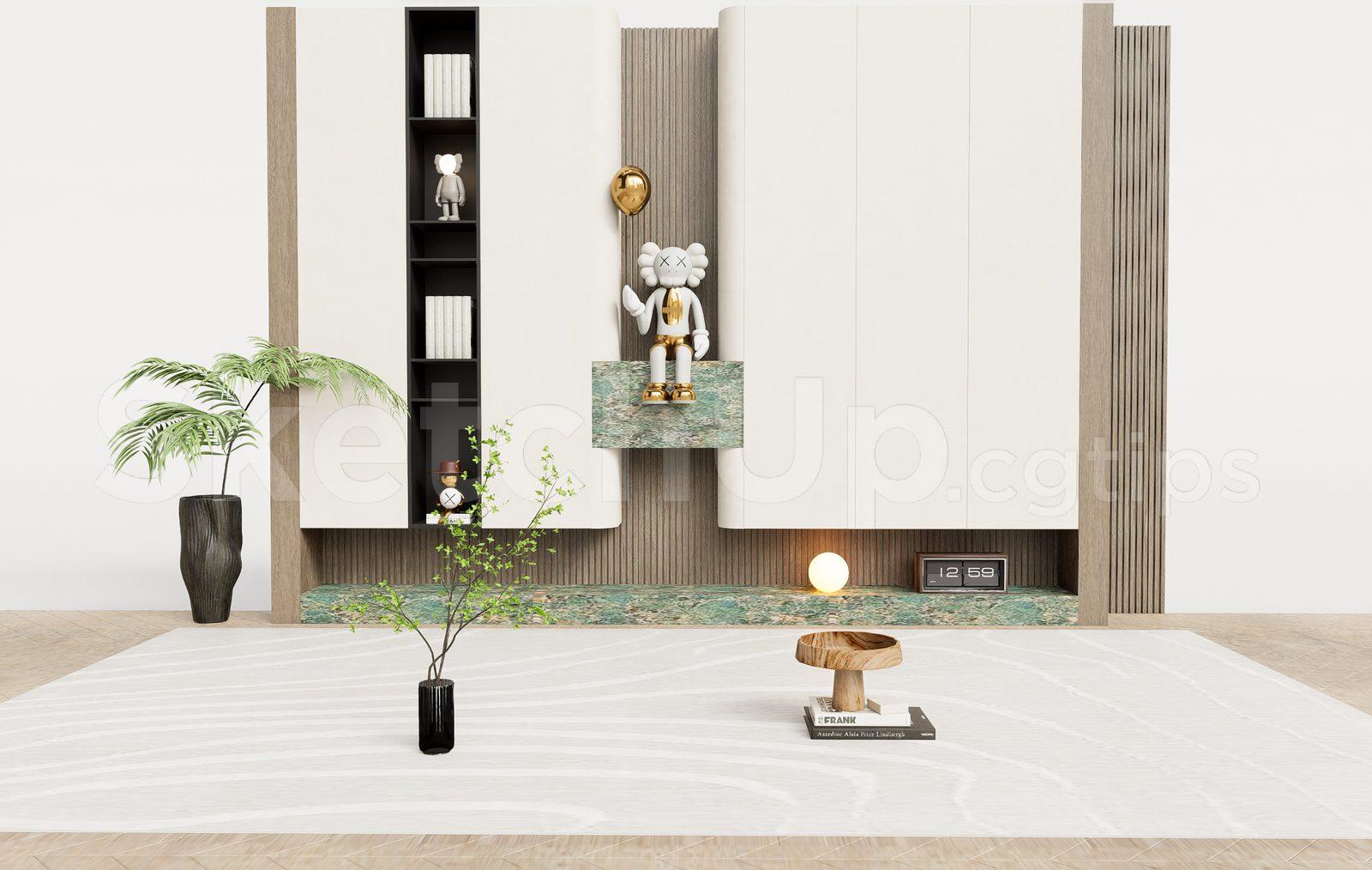 Luxury Wall TV Unit with Kaws Toy Decor